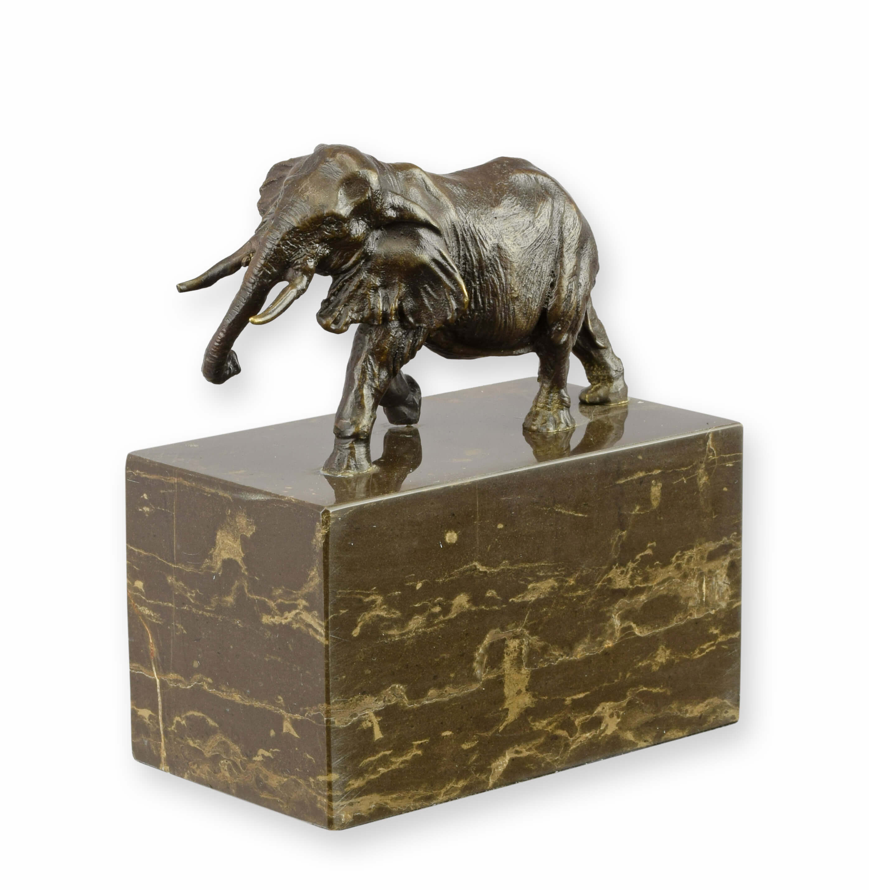 Elefant, Skulptur, Bronzefarben, Marmorsockel, Dekostück