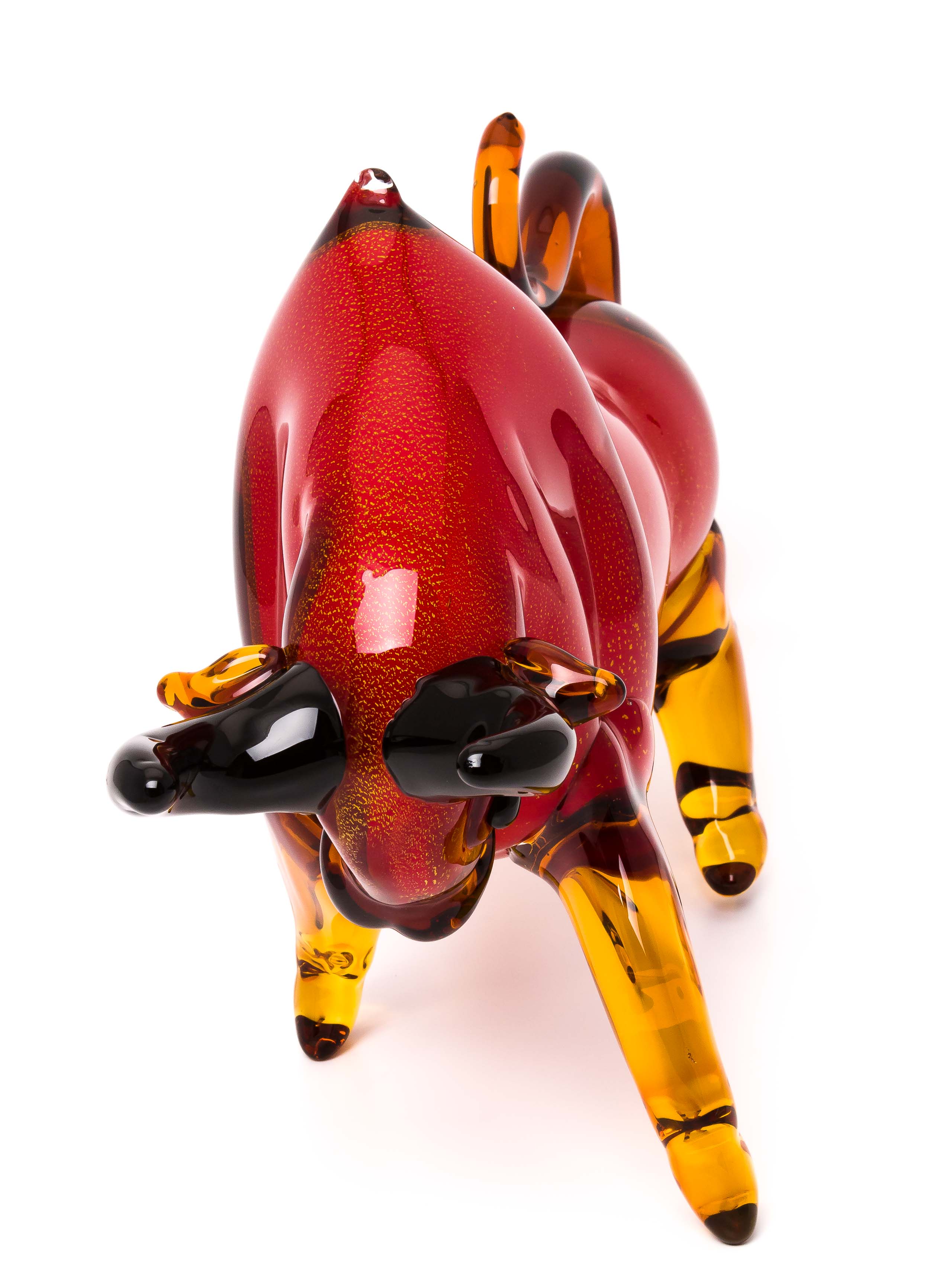 Stier aus Glas Figur rot Taurus glass bull Dekoration große Skulptur 48 cm