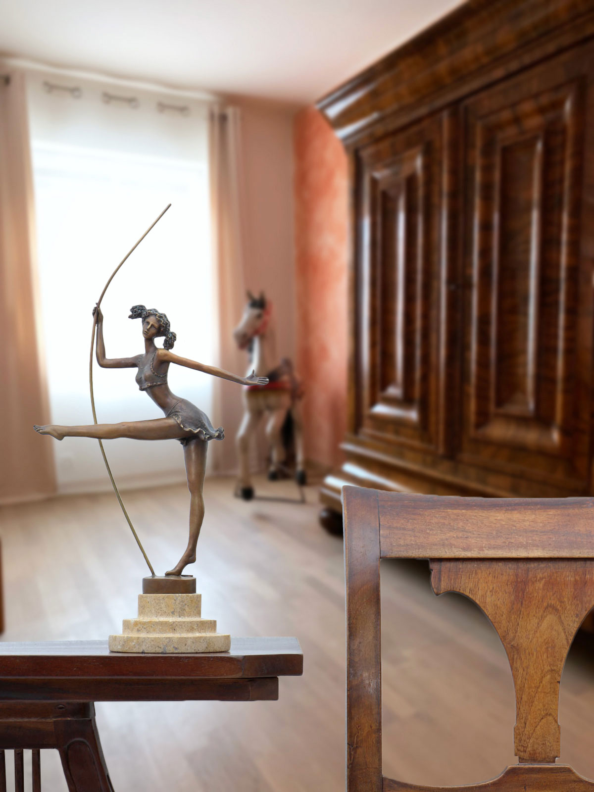 XT-11_3 Bronzeskulptur Tänzerin Ballerina im Antik-Stil Bronze Figur Statue - 37,5cm (H)