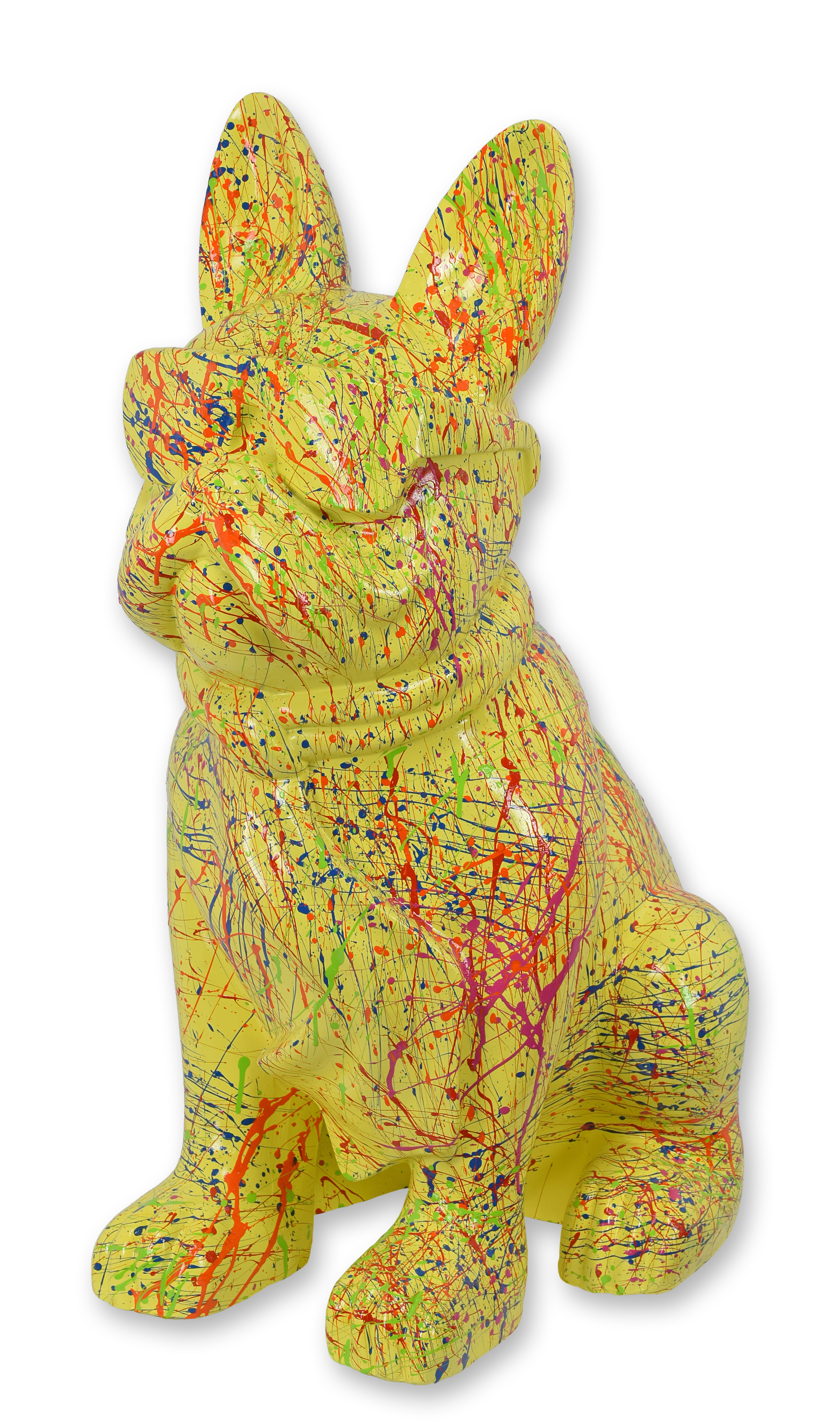 A resin bulldog with sunglasses and tie - yellow splash replica retro design decoration