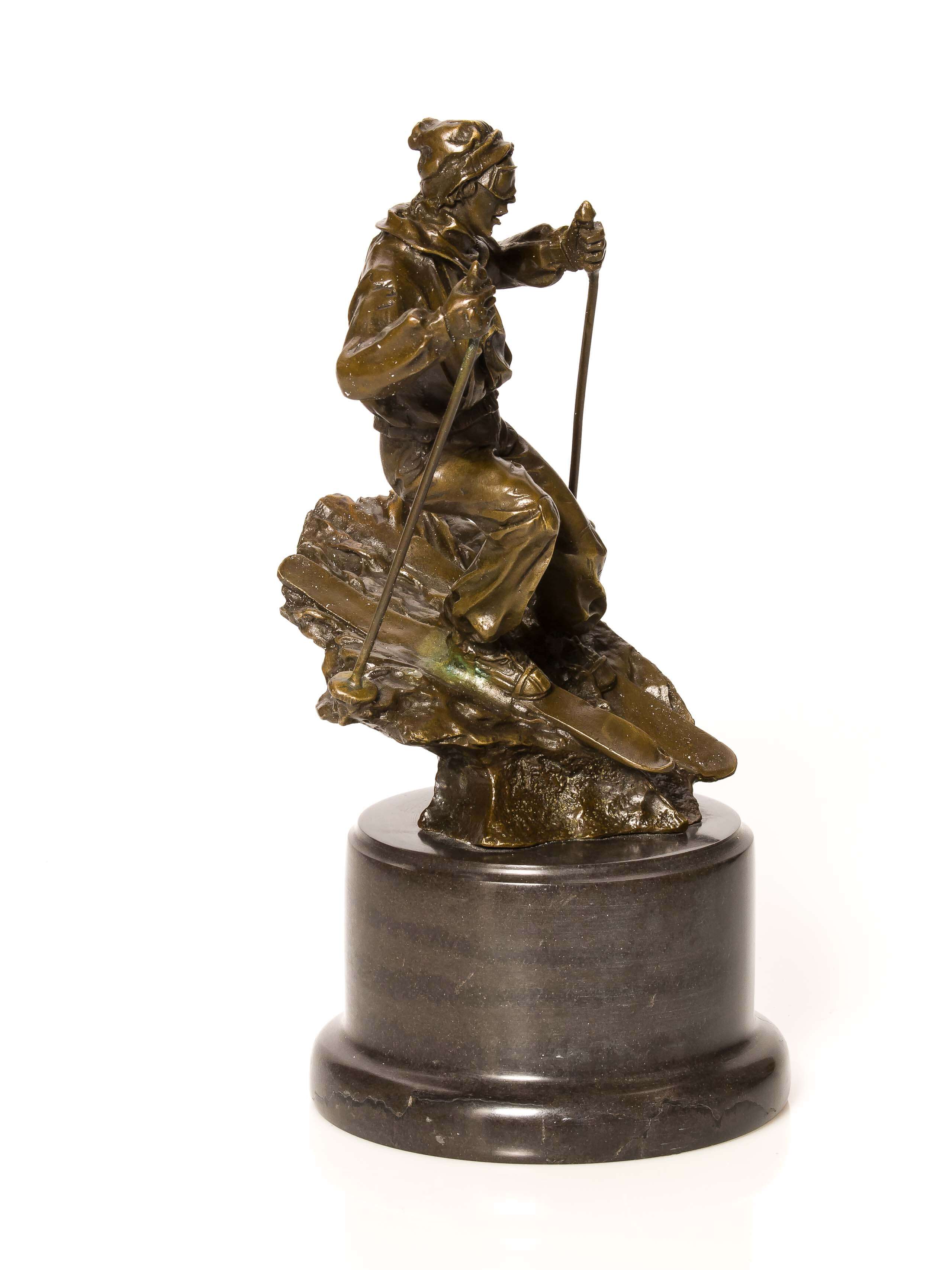 BRONZESKULPTUR  BRONZE SKULPTUR MARMOR BRONZEFIGUR FIGUR  SKI SKIFAHRER SCHNEE