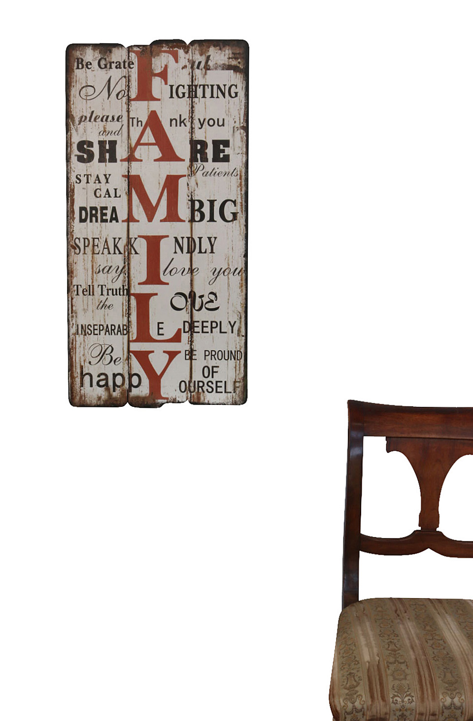 family-a Bild 40x79cm Tafel Holz Holzbild Holztafel Gemälde Family Familie Antik-Stil