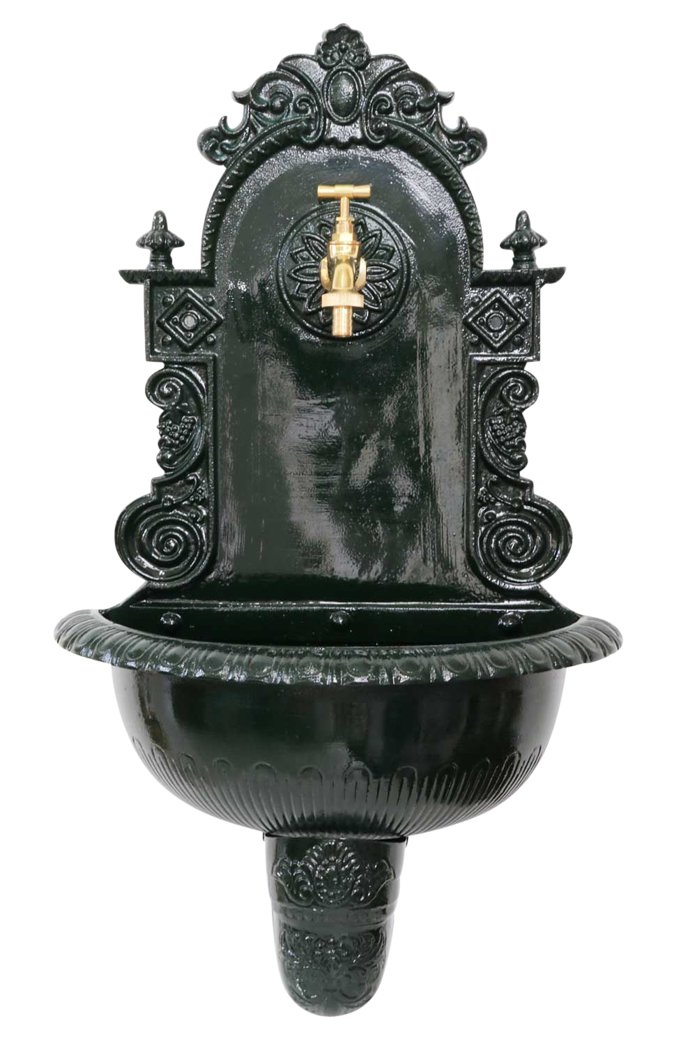 MT-201b-DG-Wandbrunnen Brunnen 72cm Wandbrunnen grün Alu Waschbecken im Nostalgie Antik-Stil (c)