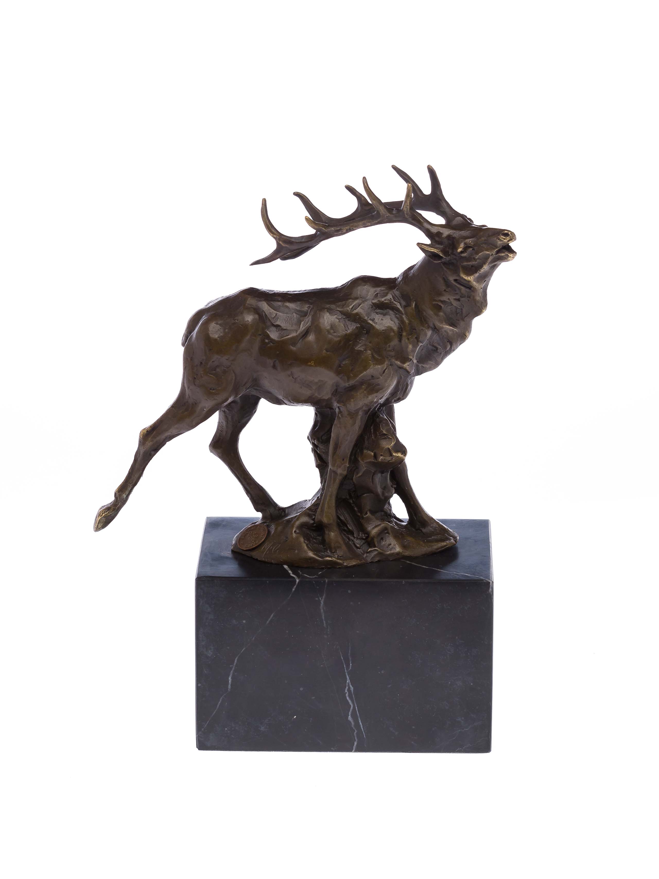 2015-10-17_Auktionshaus_093 BRONZESKULPTUR HIRSCH BRONZE SKULPTUR MARMOR JÄGER JAGD RÖHRENDER