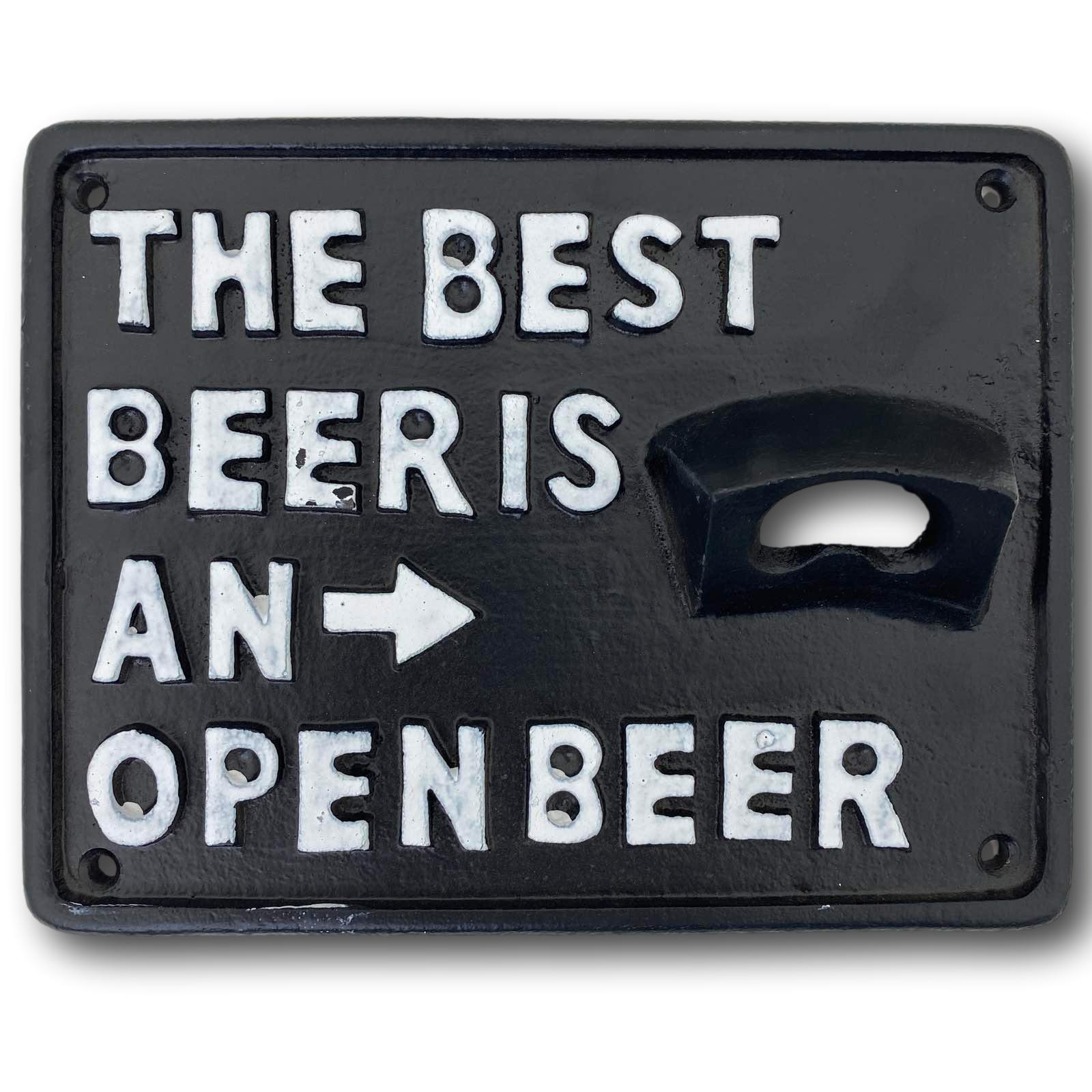 aubaho-LS-N579-2a Schild Türschild THE BEST BEER IS AN OPEN BEER Bier Eisen 20cm Antik-Stil