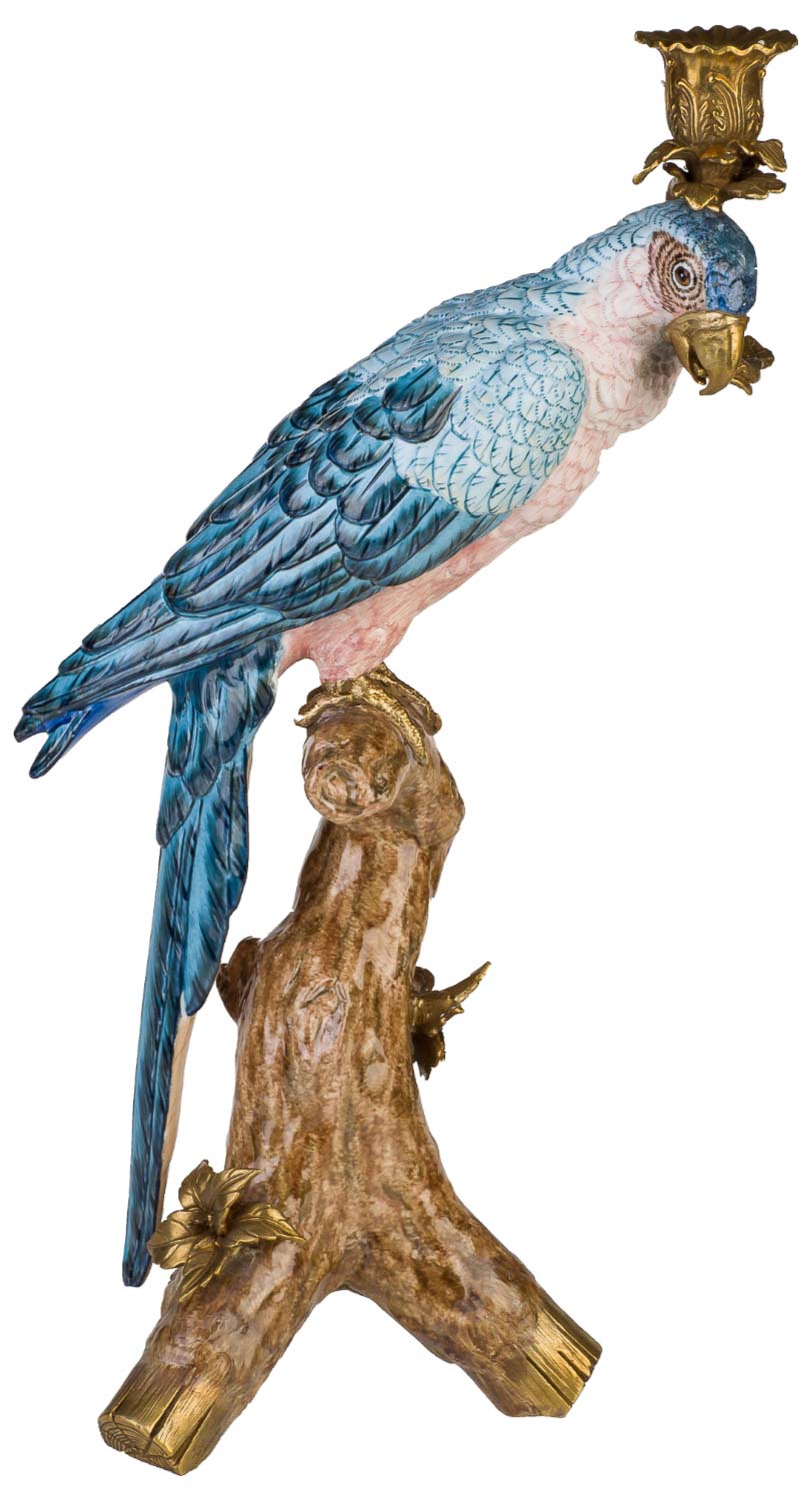NN-15-01 Kerzenhalter Kerzenständer Papagei Porzellan Skulptur Antik-Stil 50cm Paar