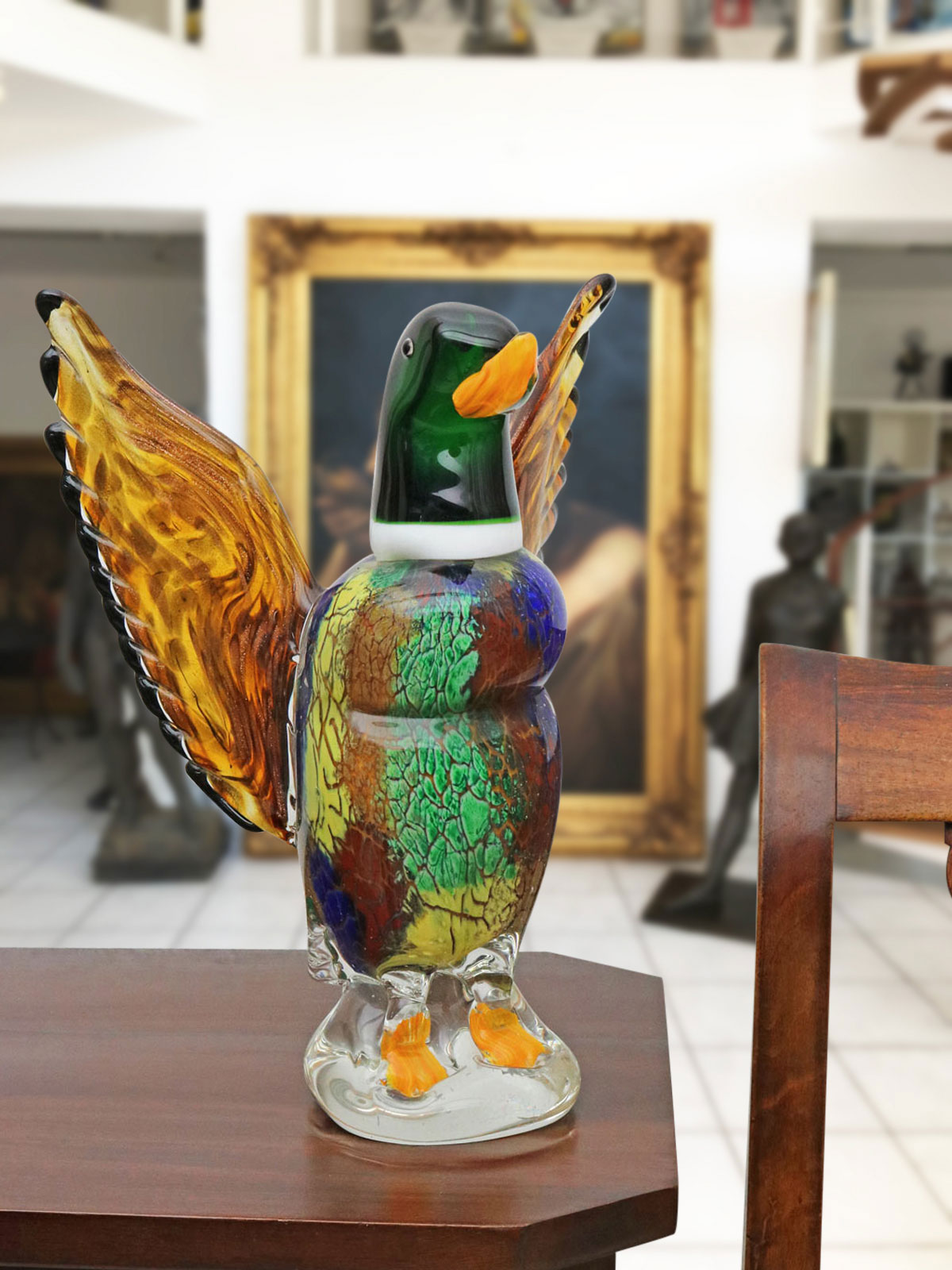 Glasfigur Figur Skulptur Ente Vogel Glas Glasskulptur Murano Antik-Stil - 32cm