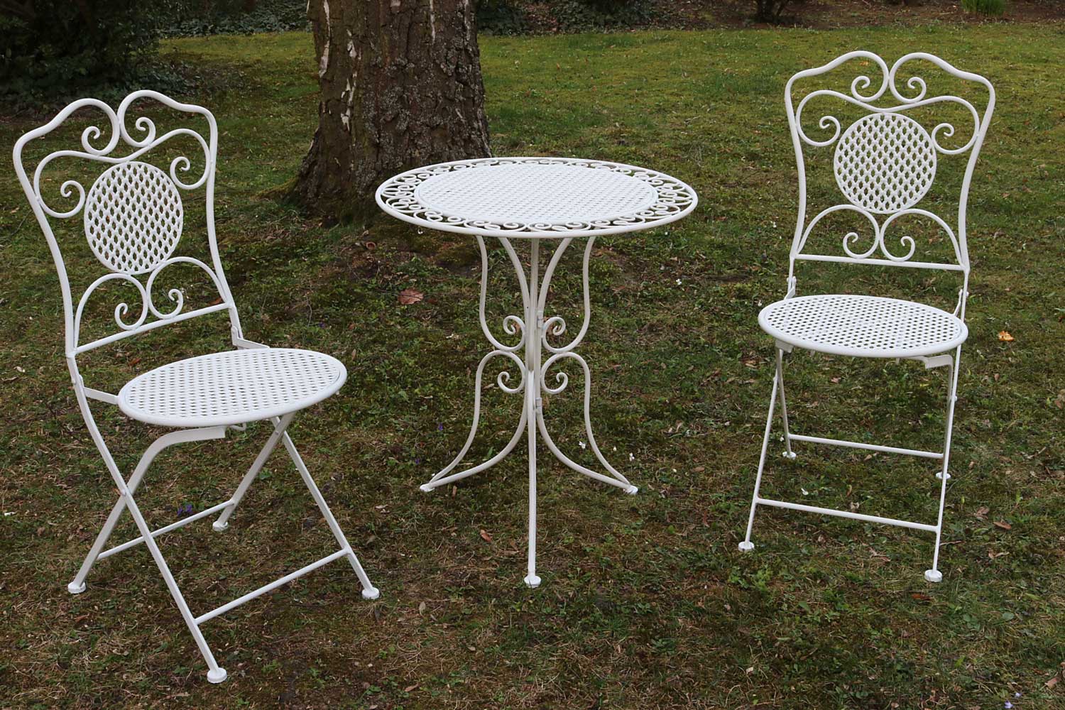 Gartenset Tisch und 2 Stühle Eisen Antik-Stil Gartenmöbel Bistroset weiss