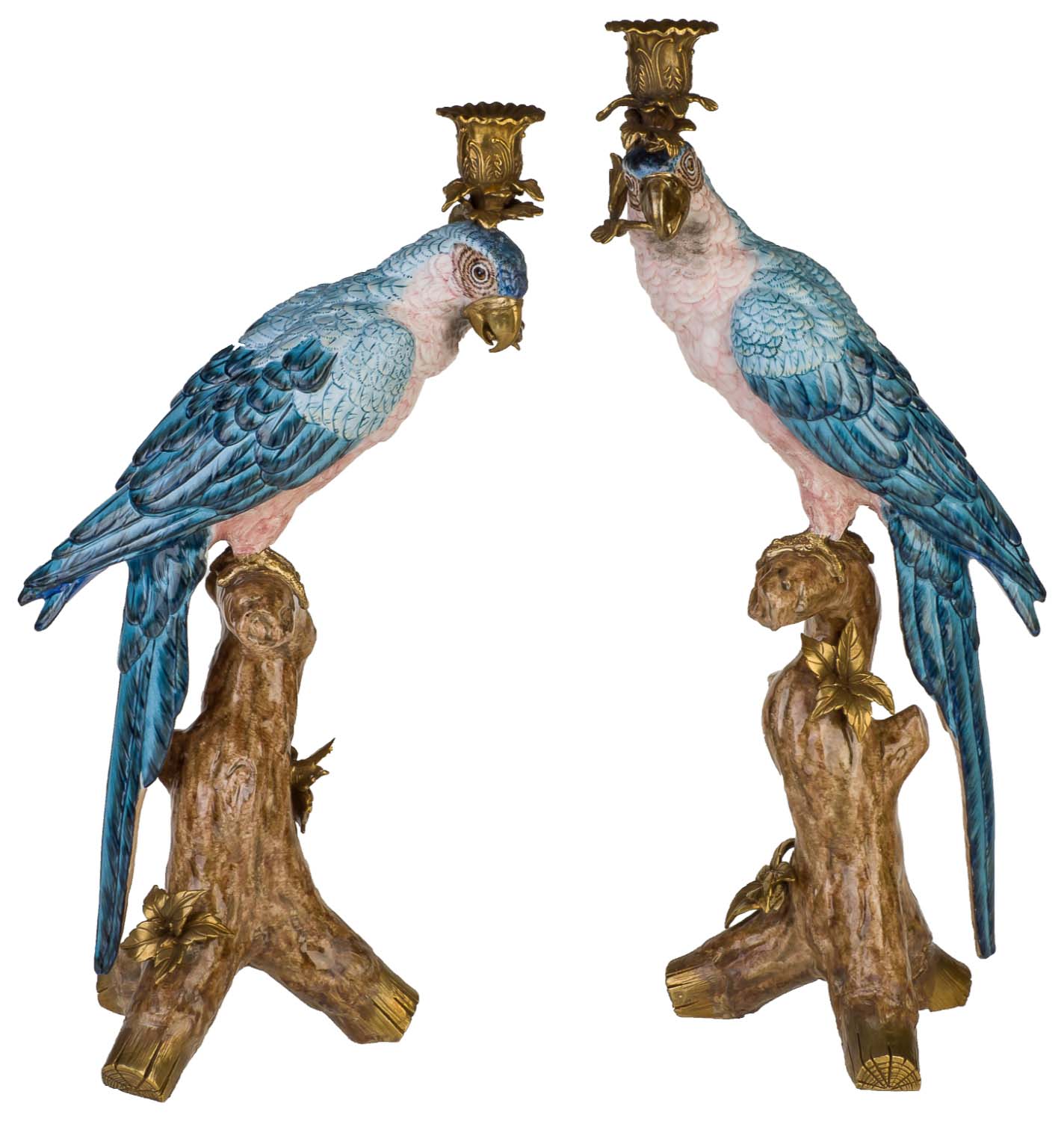 NN-15-16-01 Kerzenhalter Kerzenständer Papagei Porzellan Skulptur Antik-Stil 50cm Paar