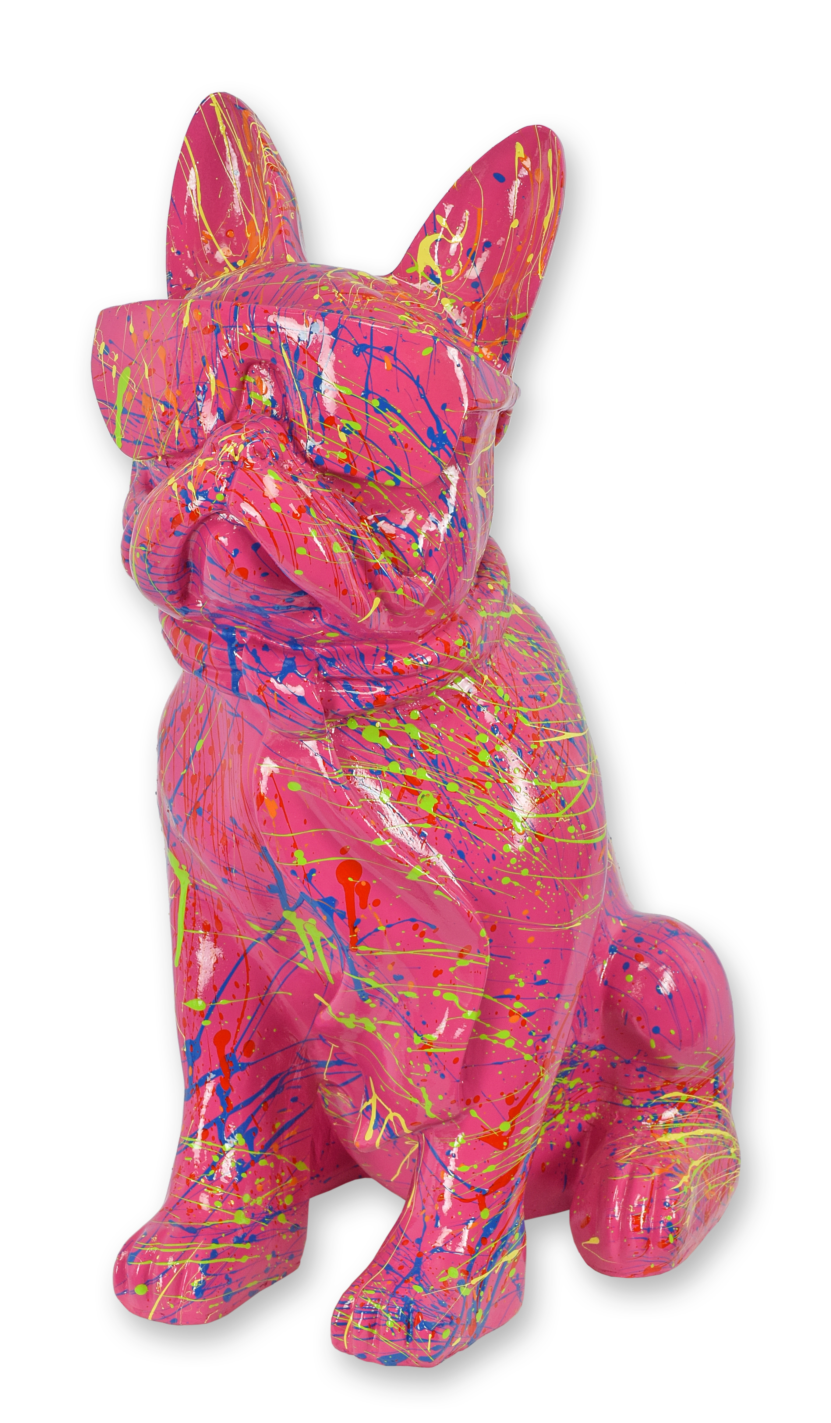 A resin bulldog with sunglasses and tie - pink splash replica retro design decoration
