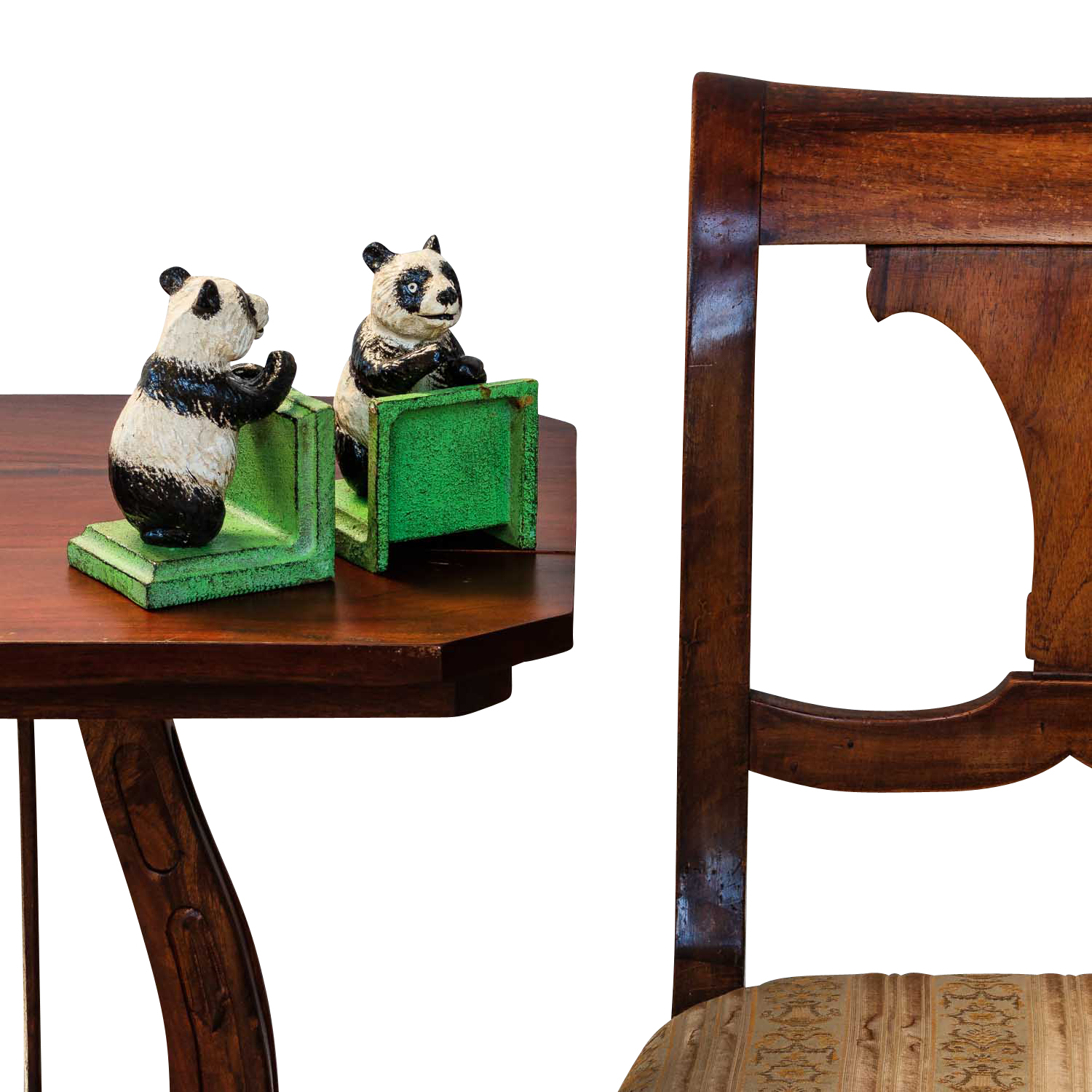 2 Buchstützen Buchständer Panda Pandabär Figur Skulptur Eisen Antik-Stil 14cm