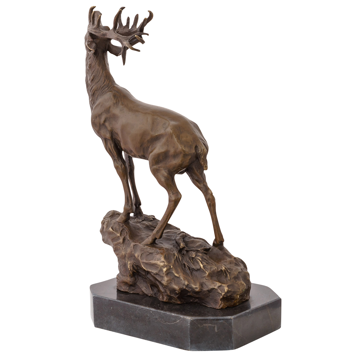 Bronzeskulptur röhrender Hirsch Felsen im Antik-Stil Bronze Figur Statue
