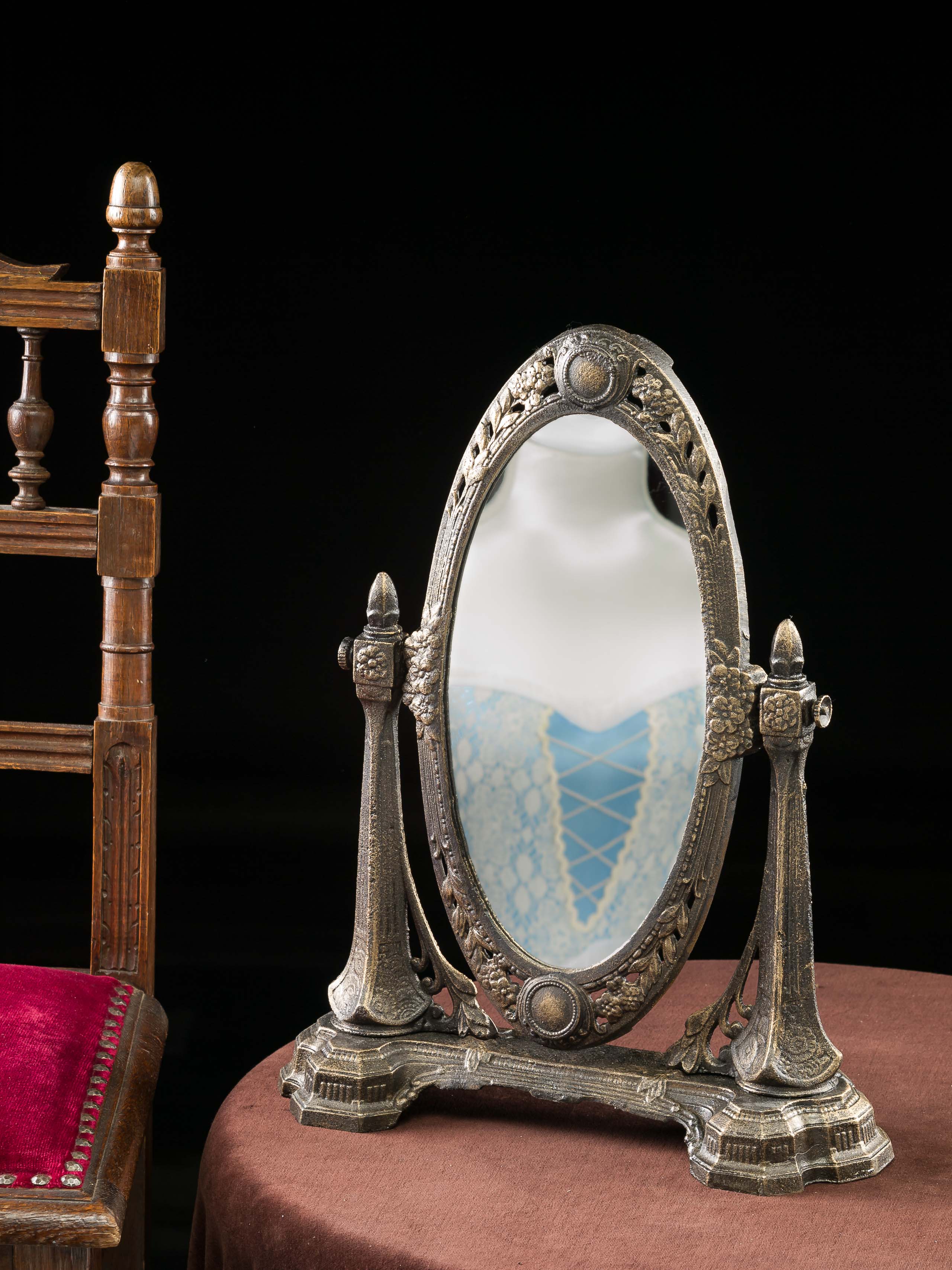 2015-07-23_Auktionshaus_103 Spiegel Schminkspiegel Kosmetikspiegel antik Jugendstil Eisen mirror iron