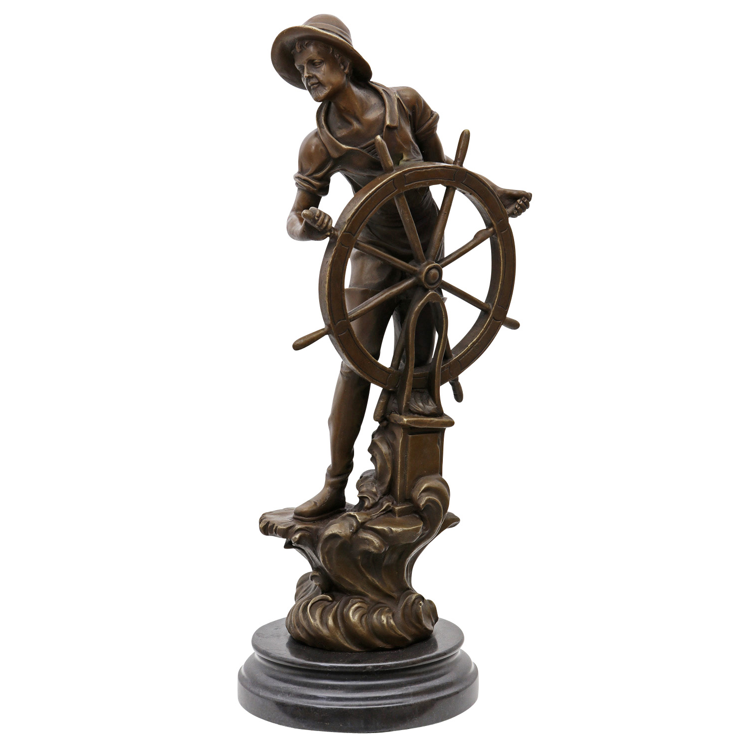 YB-240_5 Seefahrer Bronzeskulptur Kapitän Schiff maritim Nautik See Steuermann 43cm