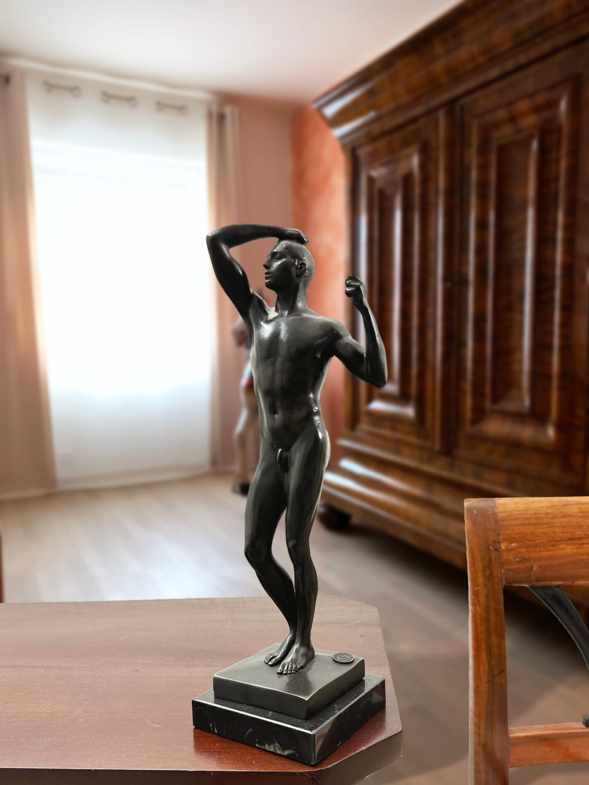 Bronzeskulptur Kopie nach Rodin Adam Garten Eden Replik Bronzefigur Akt 32cm