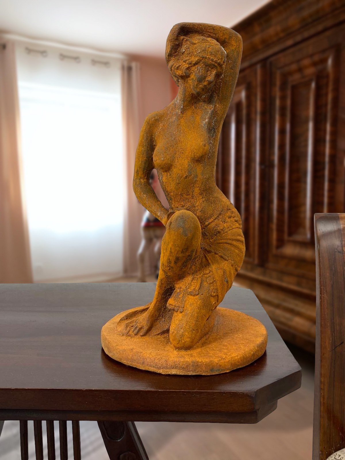 aubaho-FY31-R-4a Gartenskulptur Frau Akt Erotik Eisen Garten Rost Eisenfigur Skulptur Antik-Stil