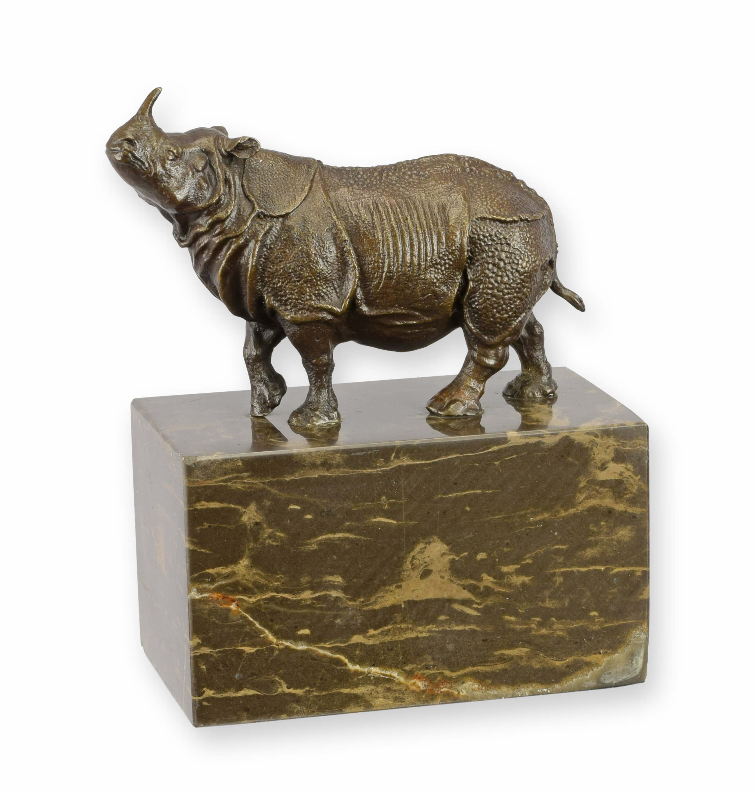 Bronzestatue, Rhino-Figur, Rhinocerus-Skulptur, Steinbasis, Skulptur-Objekt