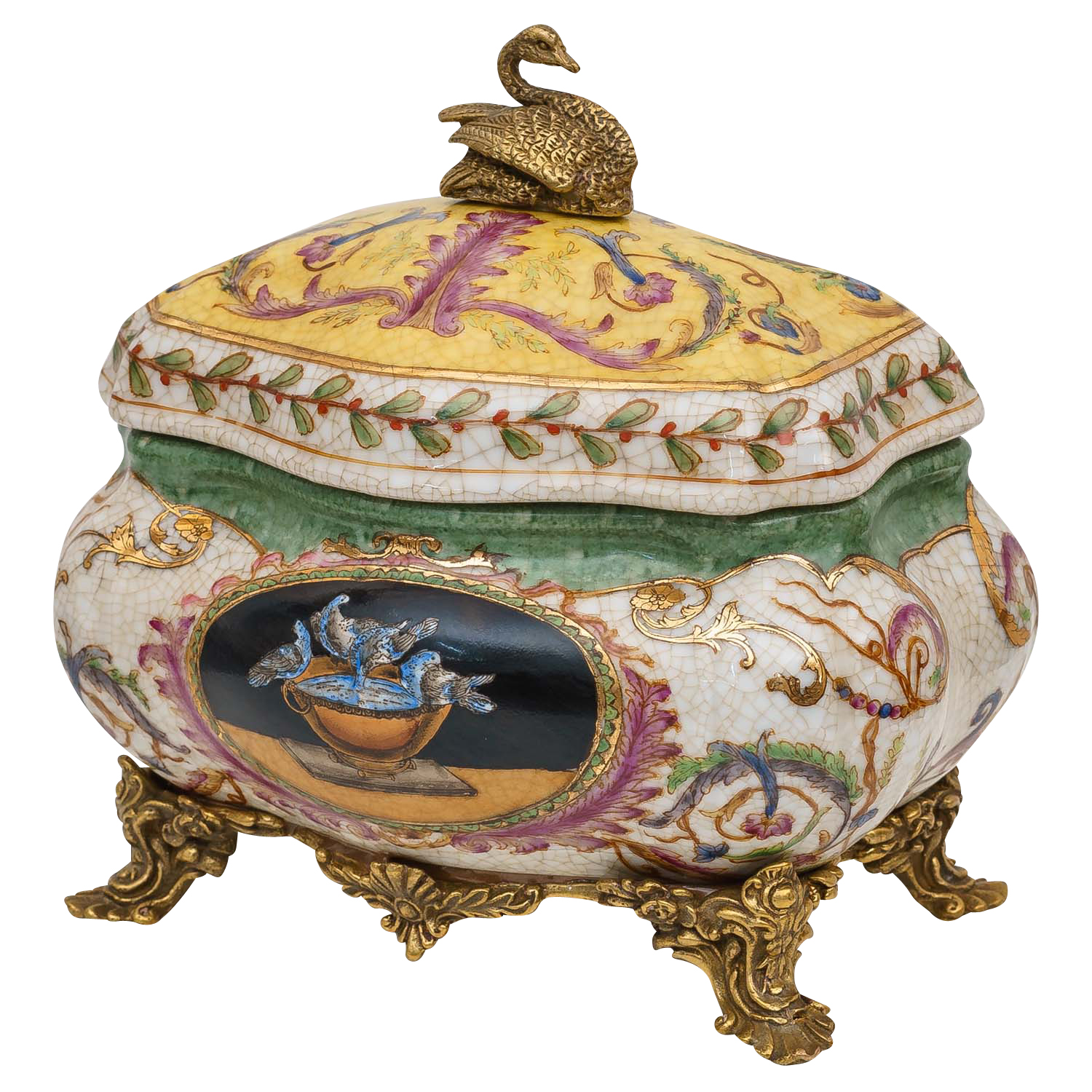 PT-167-2 Porzellan Schatulle Schmuckschatulle Porzellanbox Dose Schwan Antik-Stil 17cm