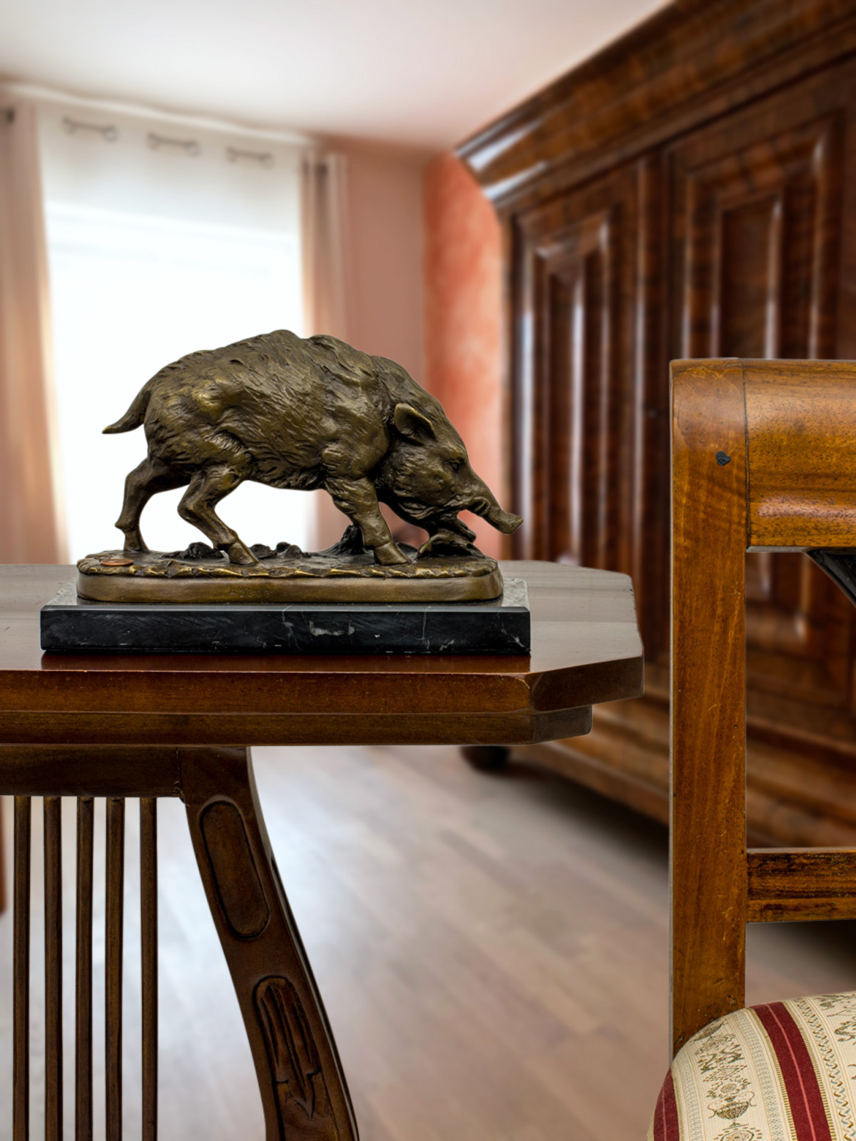 KF-15-6 Bronzeskulptur Wildschwein im Antik-Stil Bronze Figur 22cm