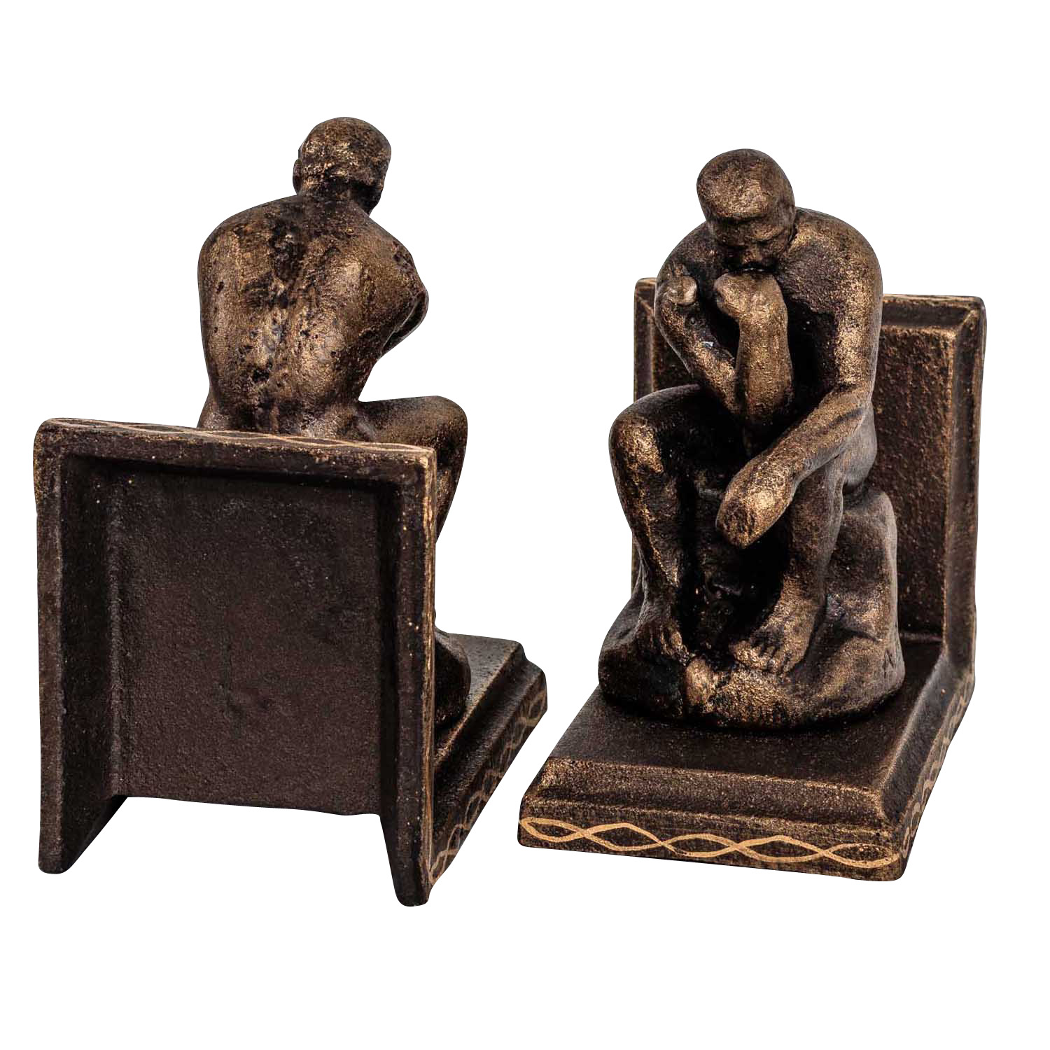 NG-92-8 2 Buchstützen Buchständer der Denker nach Rodin Figur Skulptur Eisen Antik-Stil