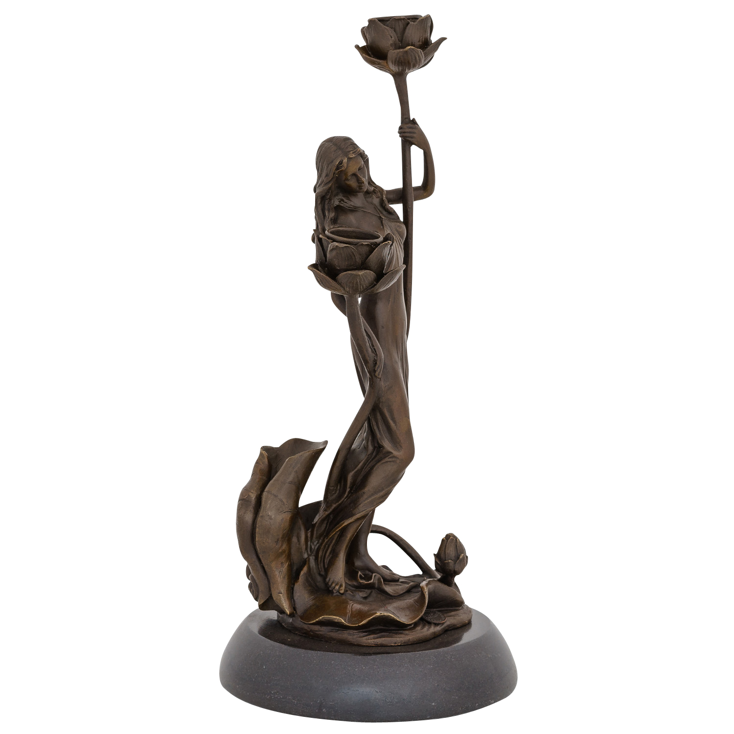 TM-51-2 Kerzenständer Bronzeskulptur Frau Rose im Antik-Stil Bronze Figur Statue 35cm