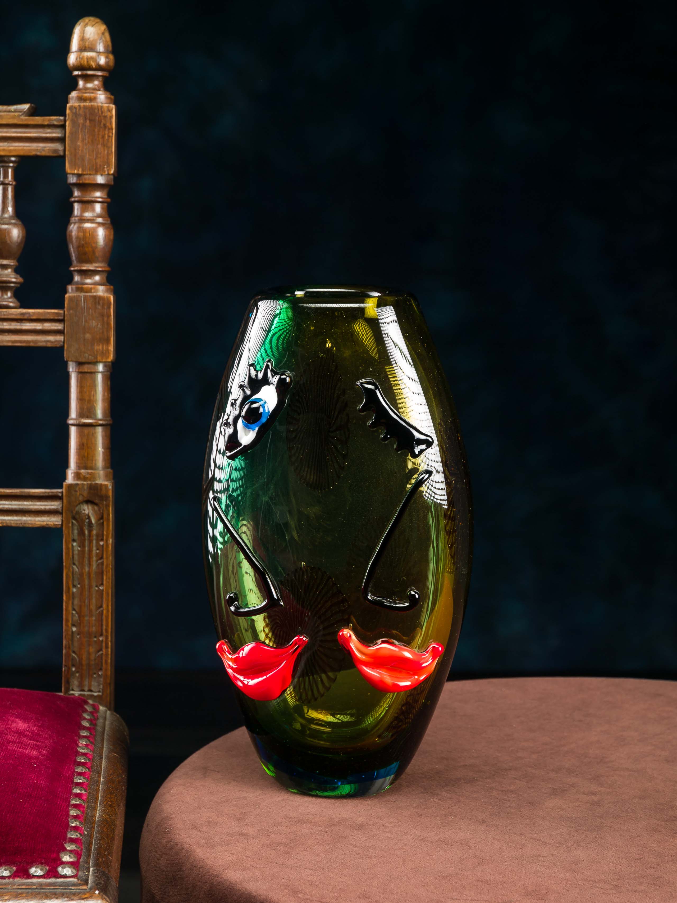 GL531-2 Glasvase Tischvase Gesicht moderne Kunst im Murano Stil Vase Blumenvase Glas