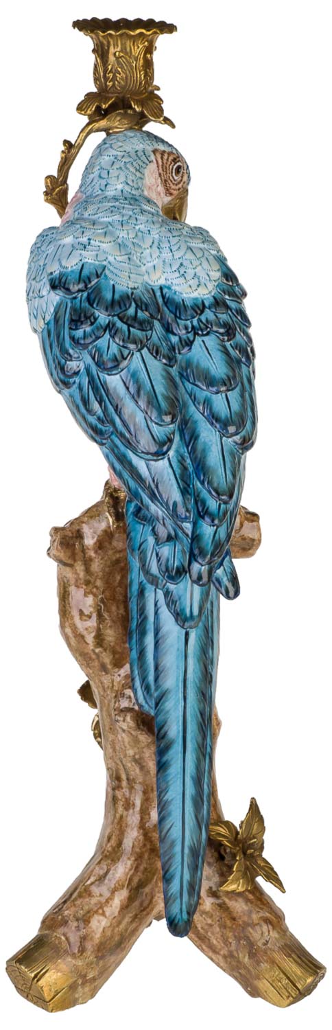 NN-15-04 Kerzenhalter Kerzenständer Papagei Porzellan Skulptur Antik-Stil 50cm Paar