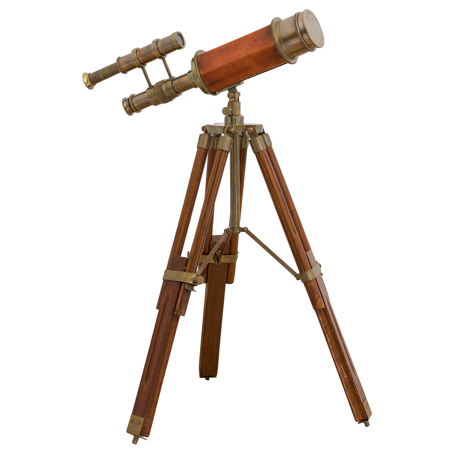 244-011-2 Doppel-Teleskop mit Holz-Stativ Fernrohr Fernglas Messing Antik-Stil