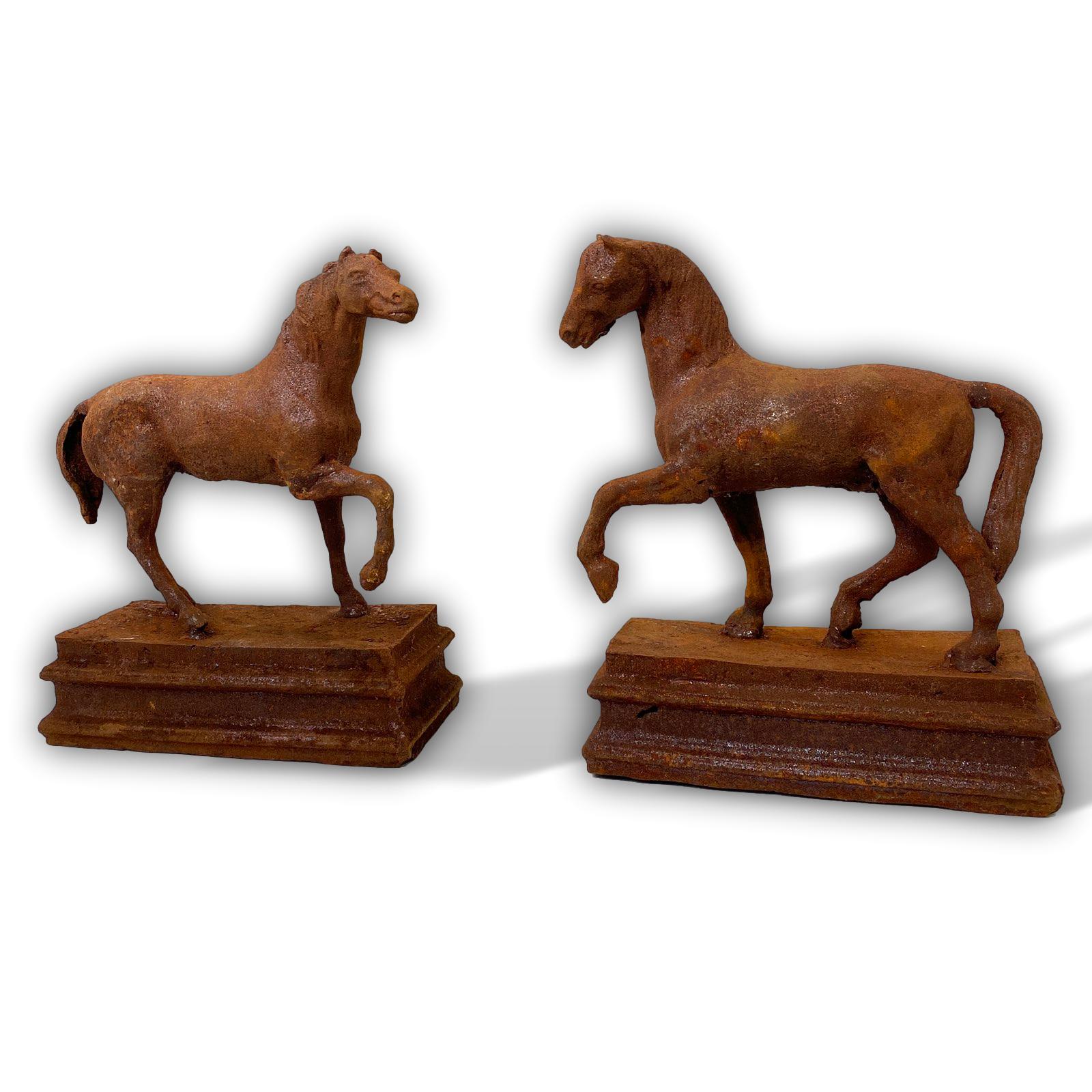 aubaho-gorse14-paar-2a Gartenskulptur Paar Pferd Skulptur Figur Garten Eisen Antik-Stil - 38cm