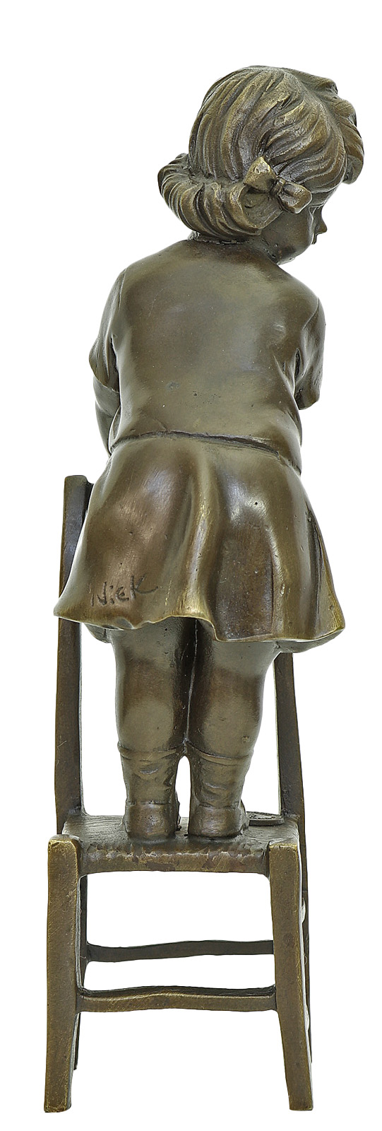 SL-83_Seite_2 Bronzeskulptur Mädchen Stuhl Kind im Antik-Stil Bronze Figur Statue - 21cm