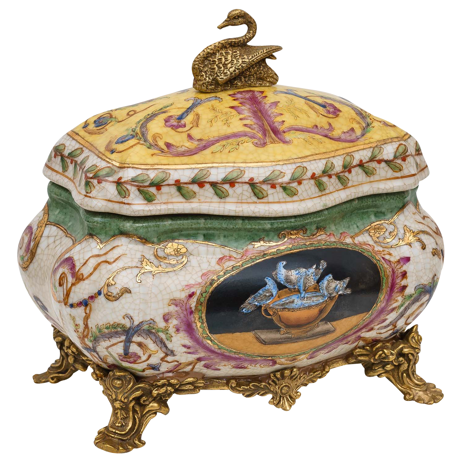 PT-167-5 Porzellan Schatulle Schmuckschatulle Porzellanbox Dose Schwan Antik-Stil 17cm