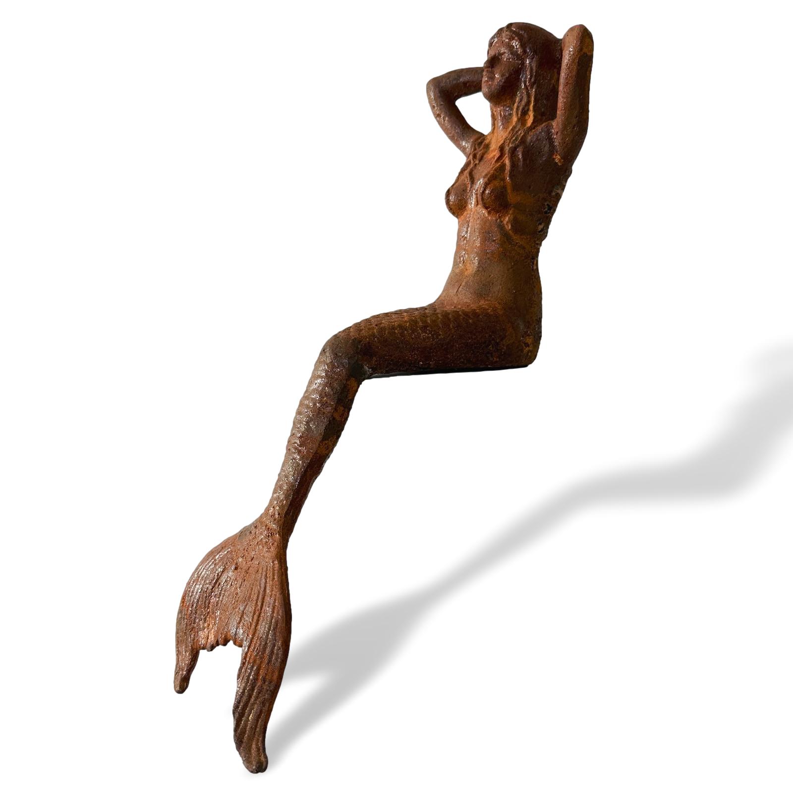 aubaho-TUB23-51 Eisenfigur Nixe Meerjungfrau Skulptur Garten Akt Erotik 46cm Rost Antik-Stil