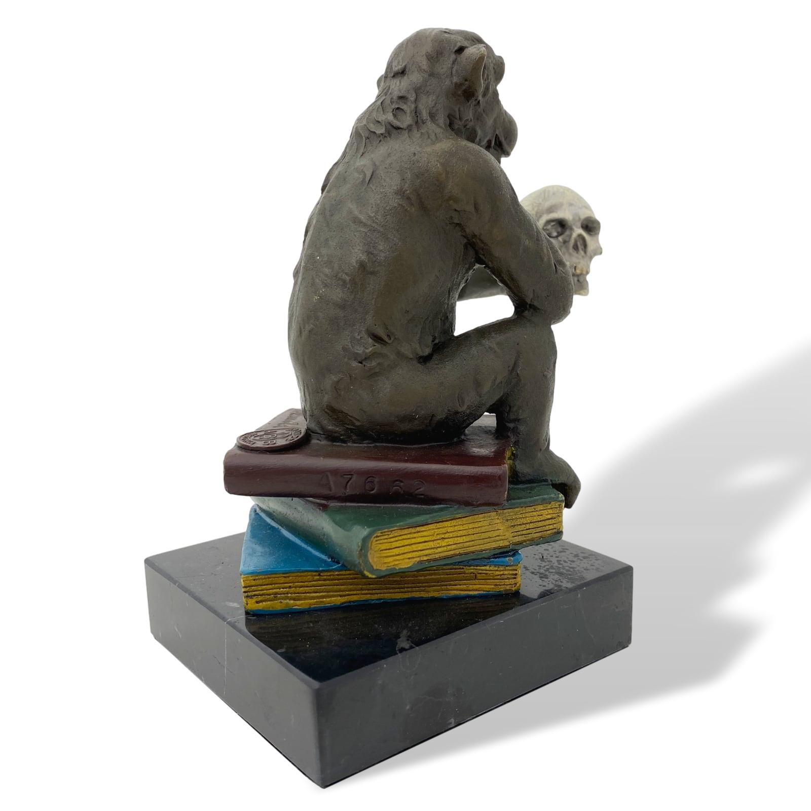Bronzefigur Affe Darwin Philosophie Bücher Bronze Skulptur Antik-Stil 14cm