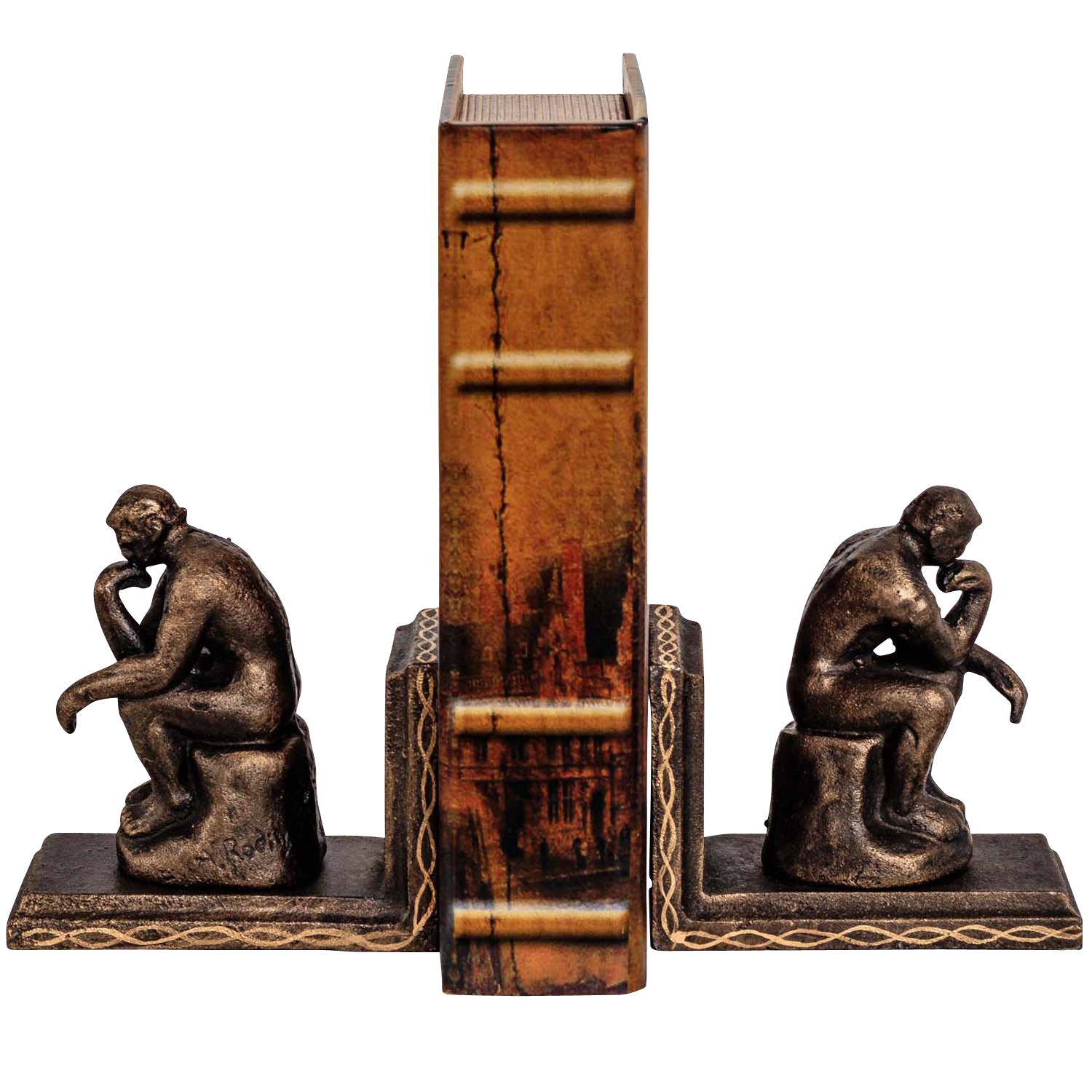NG-92-3 2 Buchstützen Buchständer der Denker nach Rodin Figur Skulptur Eisen Antik-Stil