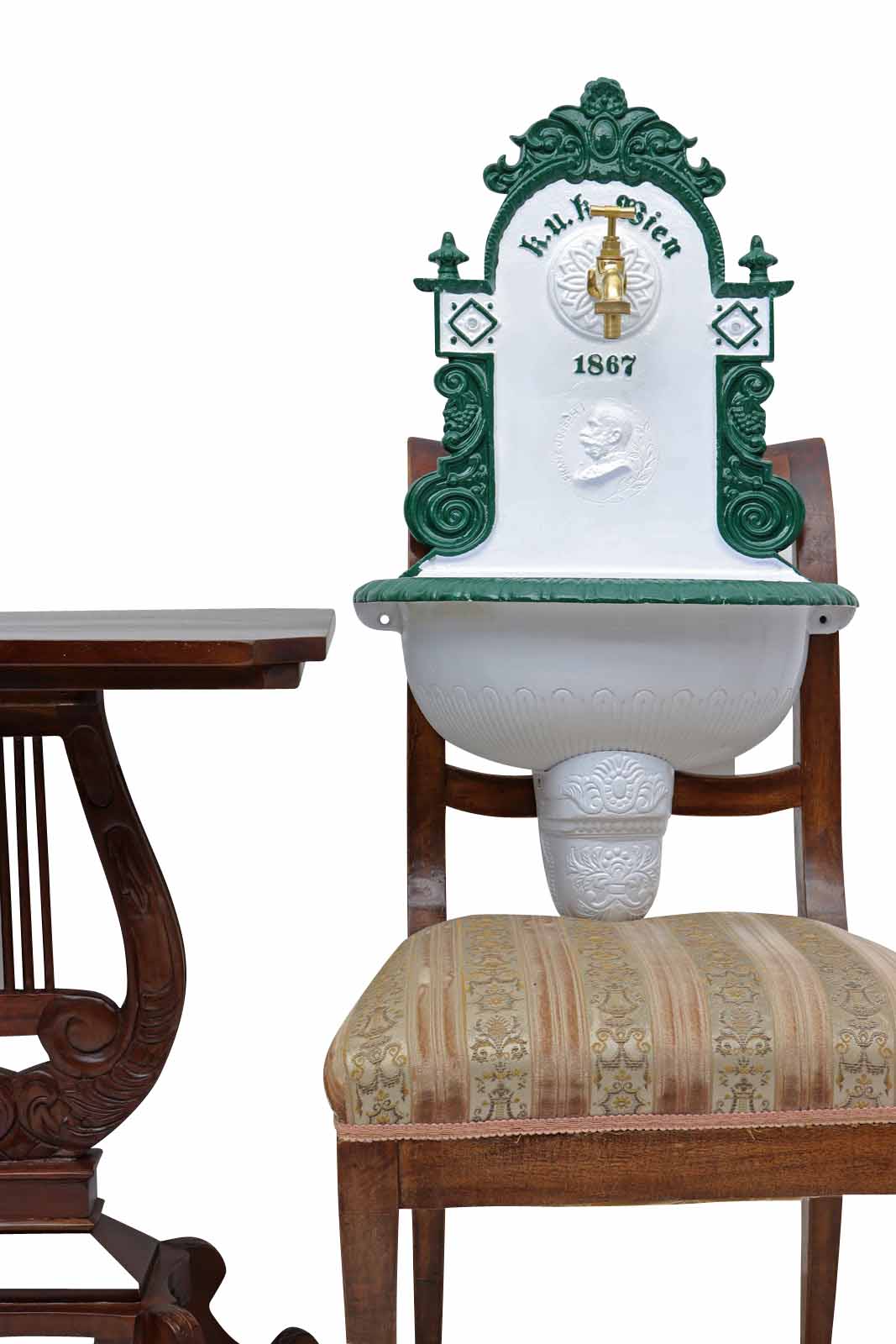 aubaho-LS-206-WG1_4 Brunnen 72cm Wandbrunnen Alu Waschbecken im Nostalgie Antik-Stil Kaiser Wien