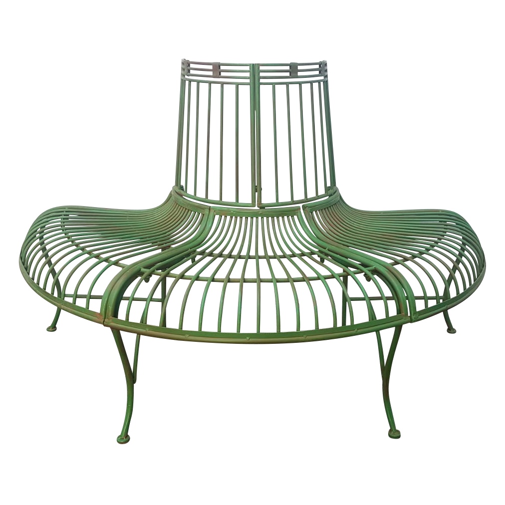 Baumbank-aubaho Gartenbank Bank Baumbank Möbel Garten grün Metall Eisen Antik-Stil 134cm