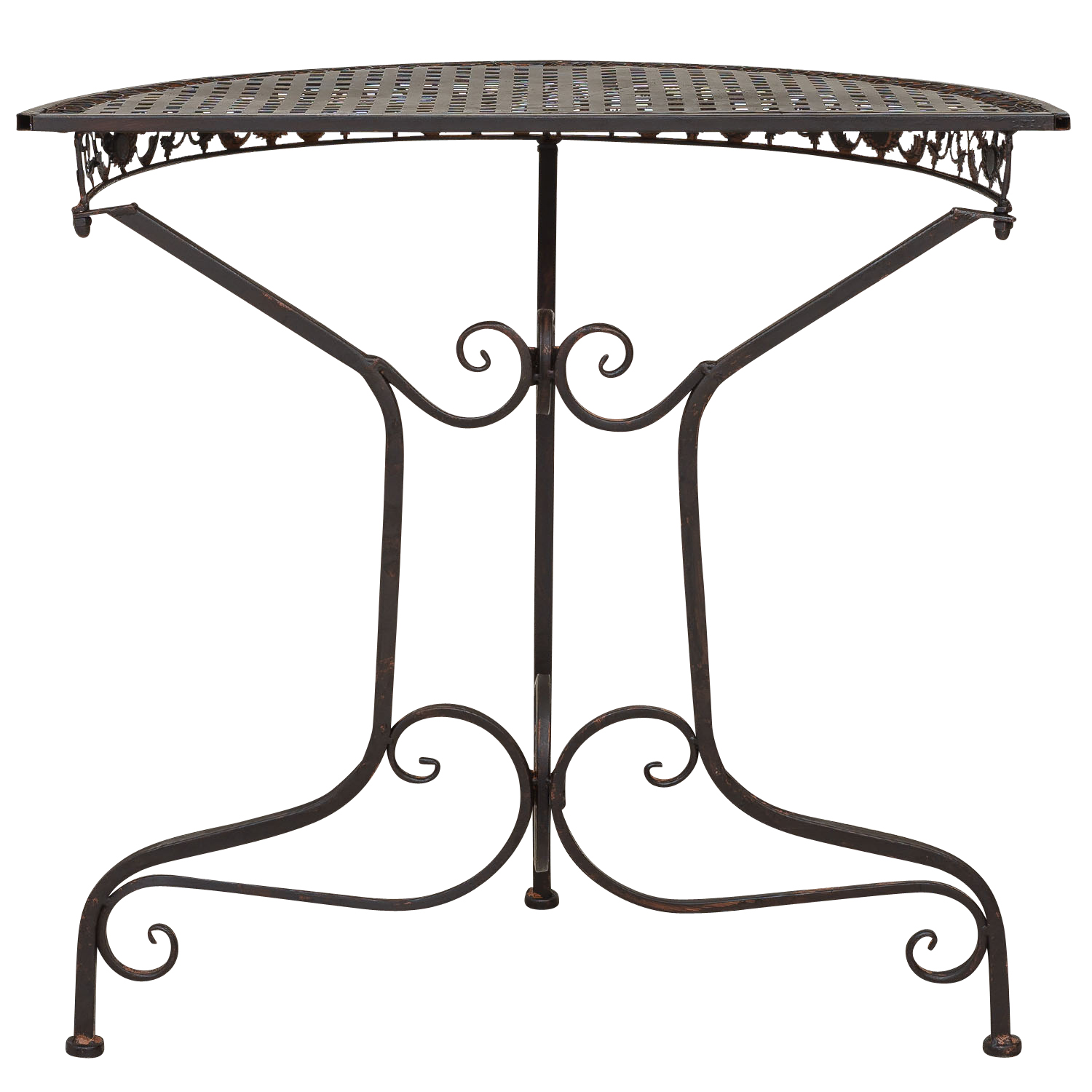 SW170200AB-5 Balkontisch Gartentisch Eisen Tisch Garten braun Antik-Stil halbrund Konsole