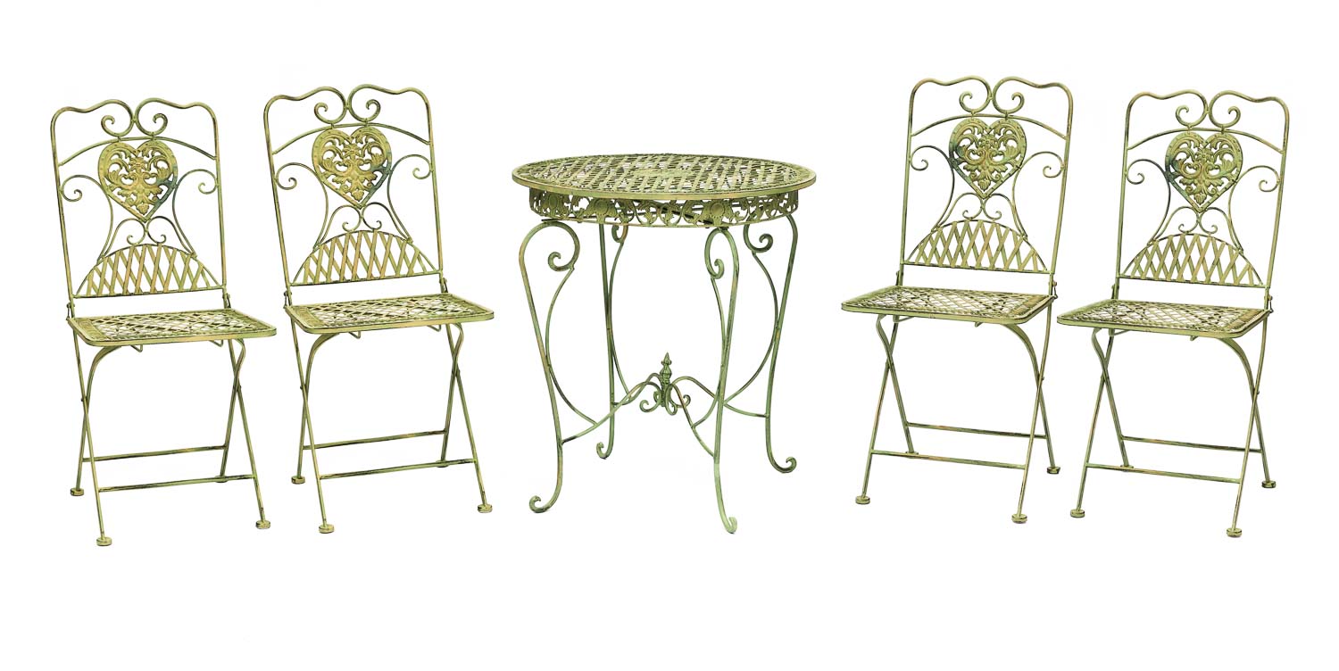 Garden table and 4 chairs iron antique garden furniture in a light creamy green