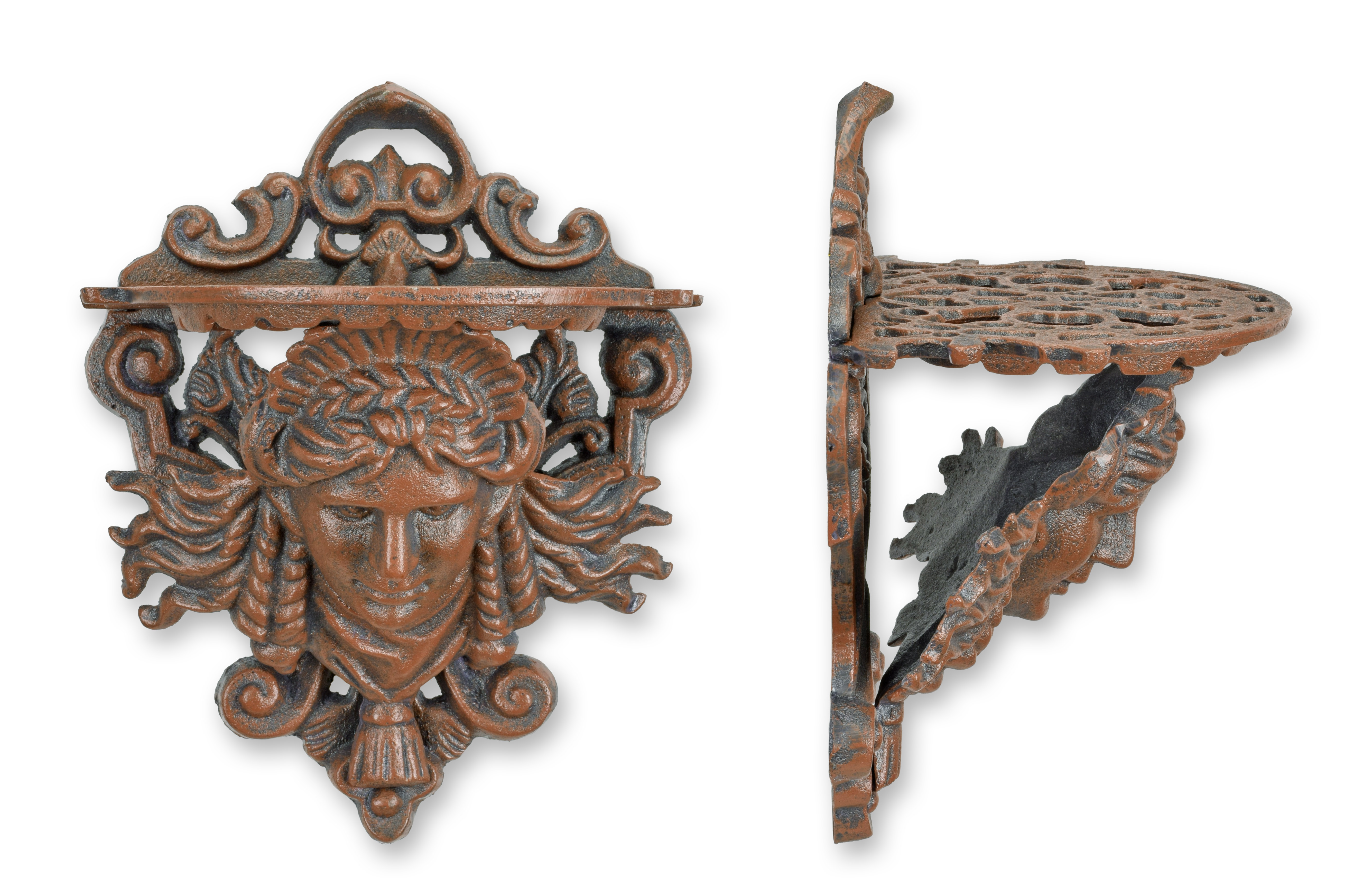 A cast iron wall console - brown replica retro design decoration Bronze, Holz, Gesicht, Person, Mobiliar