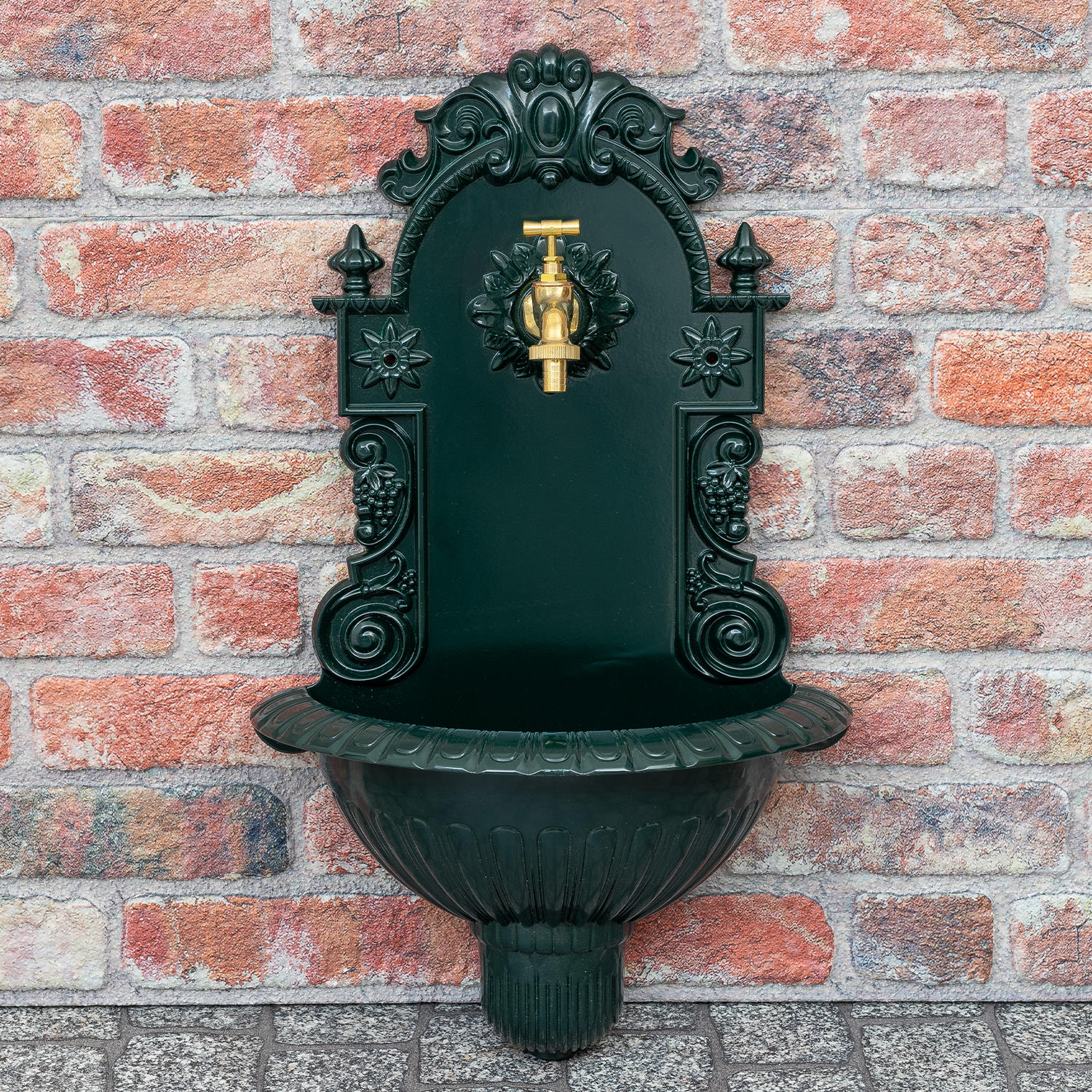 Waschbecken Wein Wandbrunnen Garten Aluminium Becken Brunnen Antik-Stil grün