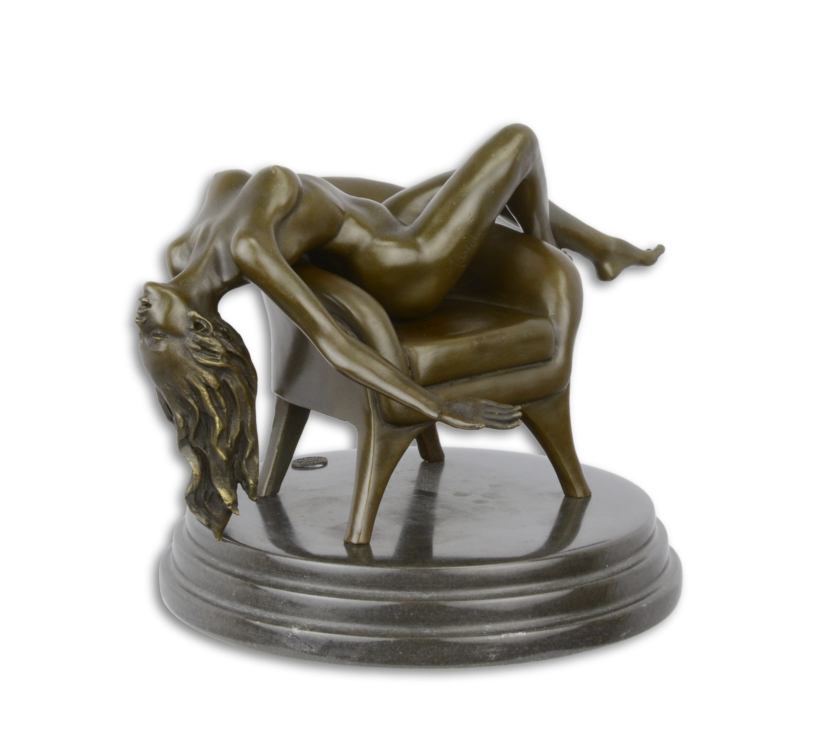 Bronze sculpture woman on armchair erotic nude art bronze figure antique style