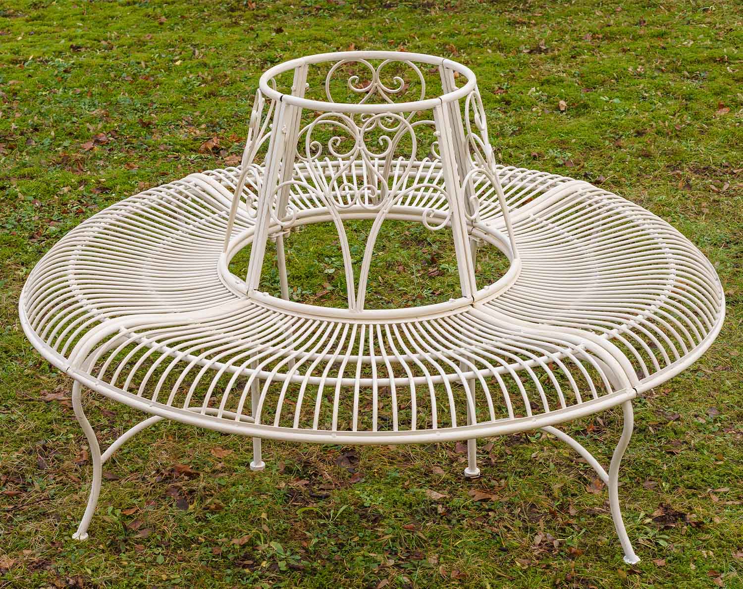 XZ-2-9 Gartenbank Baumbank Bank Garten Möbel Mobiliar Eisen creme weiss 146cm