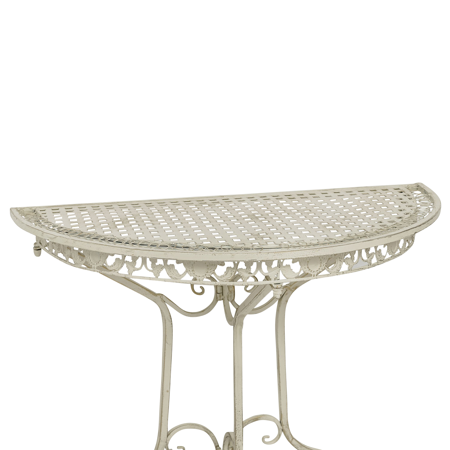 SW170200AW-11 Balkontisch Gartentisch Eisen Tisch Garten weiss Antik-Stil halbrund Konsole