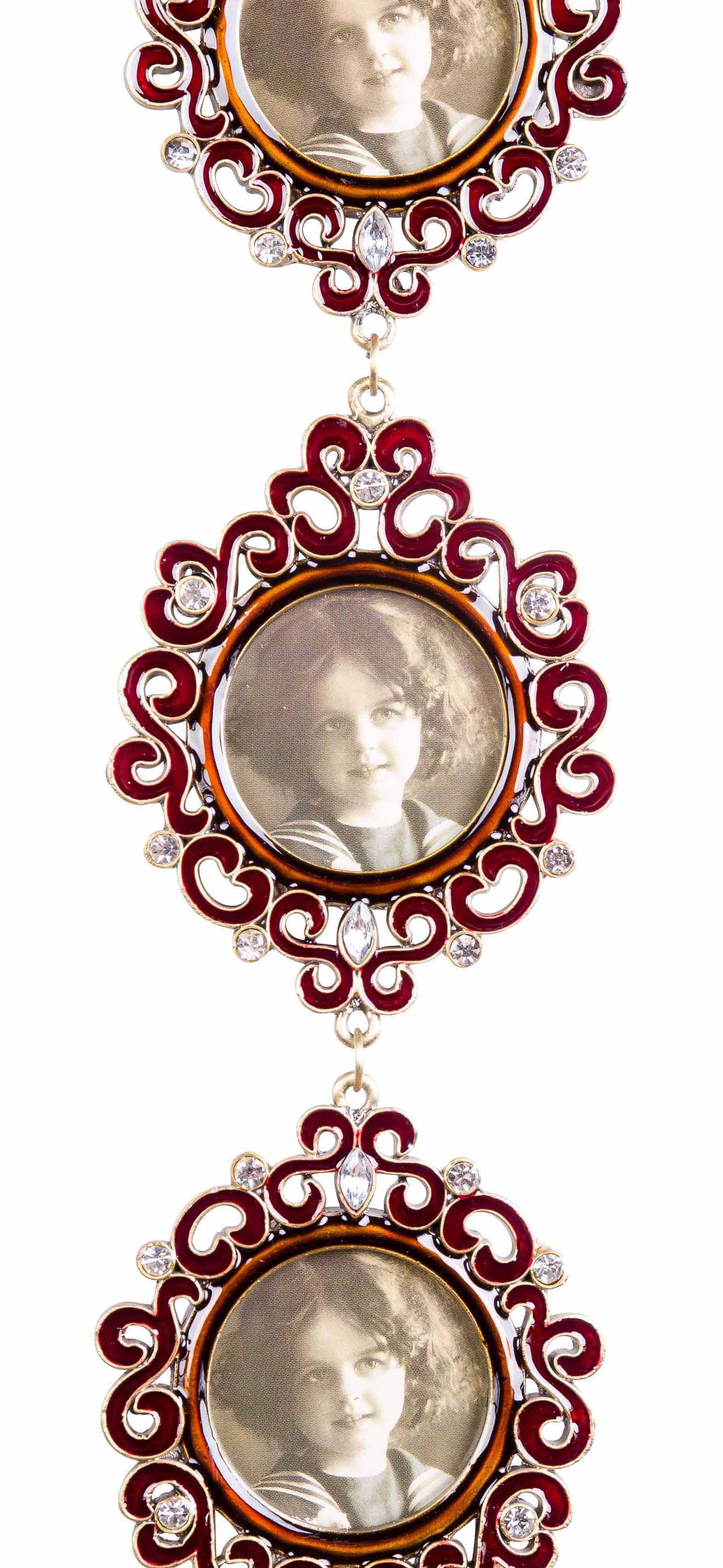 Fotorahmen antik Stil Hartzinn Emaille 3x Foto 4x4cm Strass Kette Wand Rahmen
