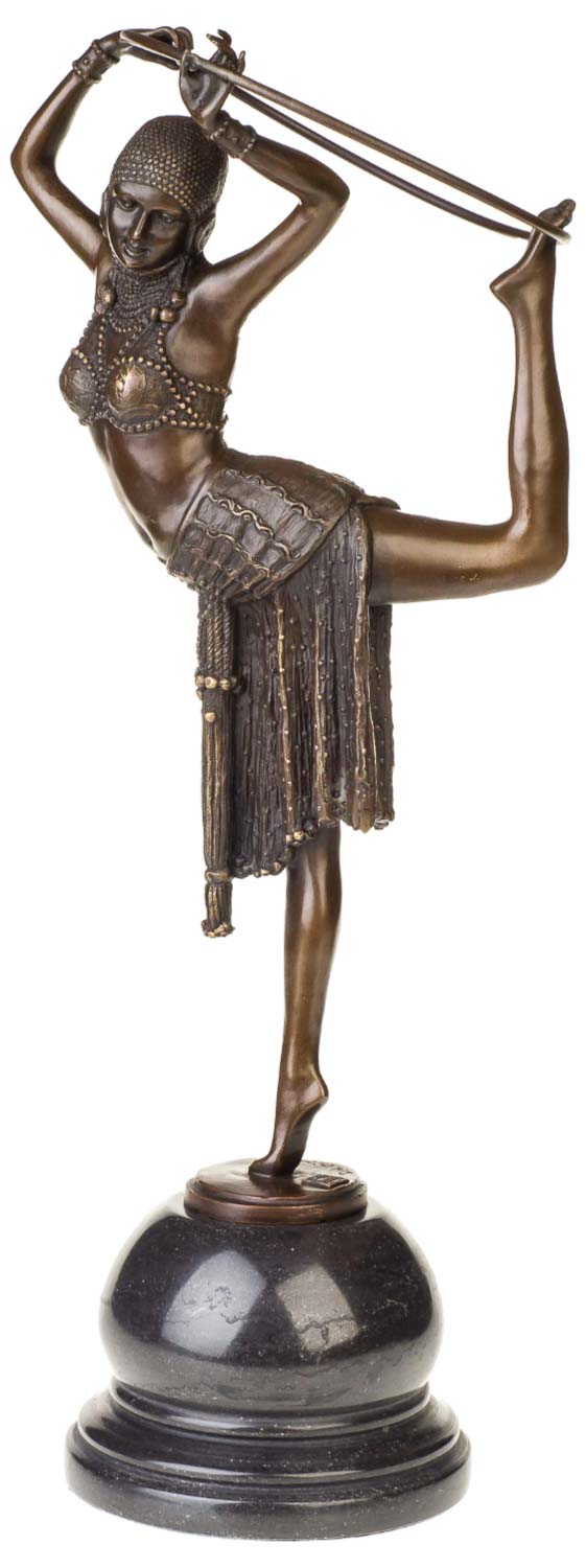 BT-165-01 Bronzeskulptur Tänzerin mit Ring Artdeco Bronze Figur Skulptur 54cm sculpture