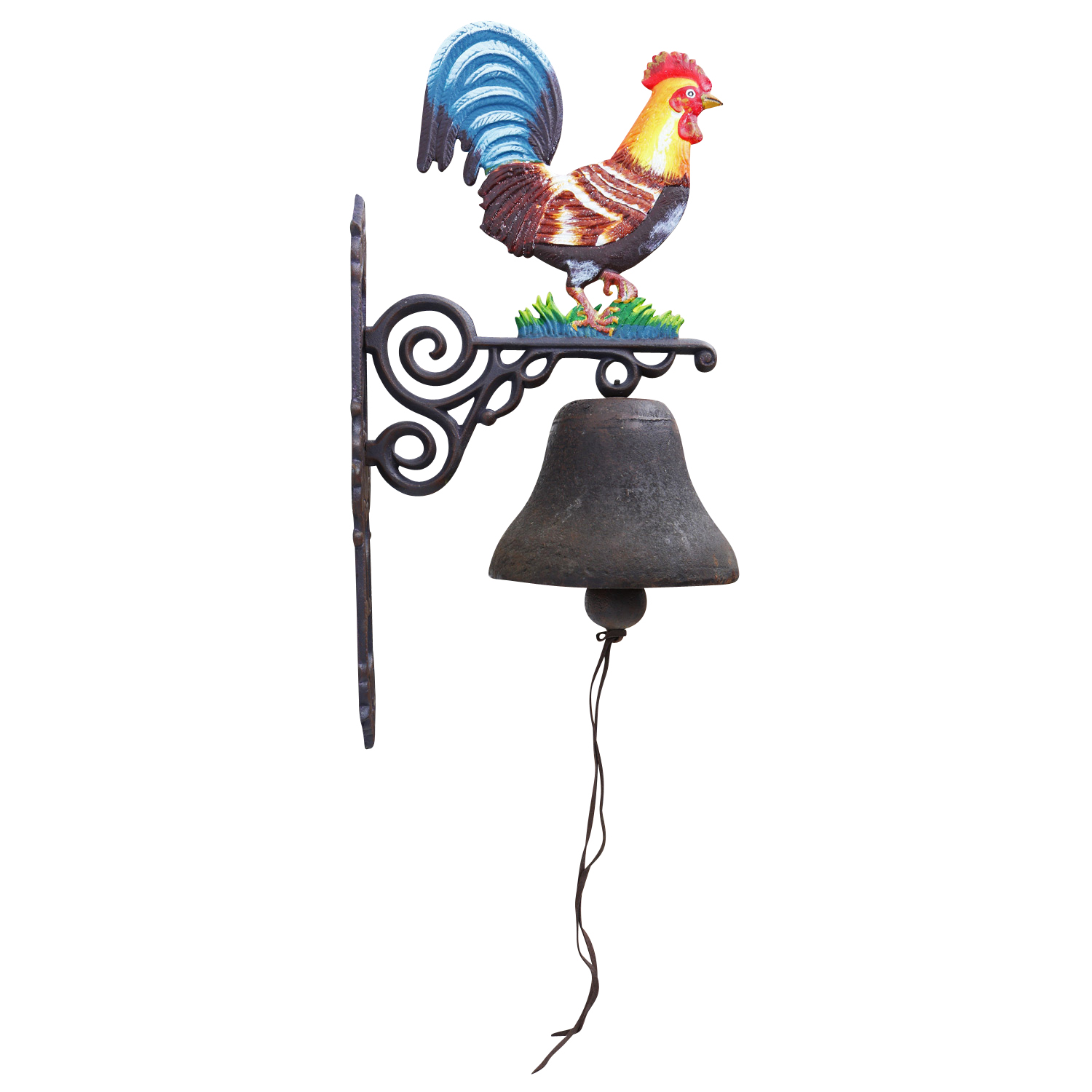 102-500-2_1 Wandglocke Türglocke Glocke Gusseisen Hahn Dekoration Eisen Antik-Stil 68cm