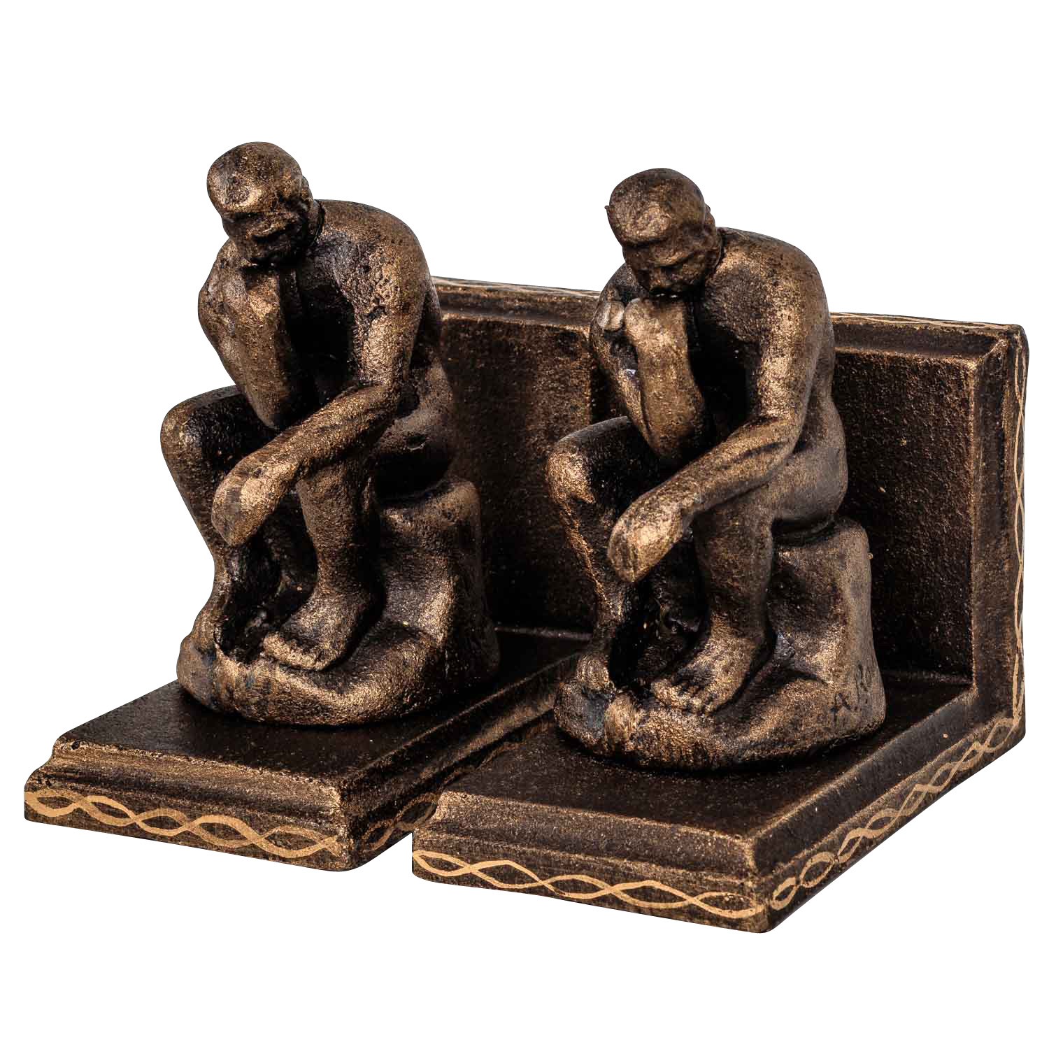 NG-92-5 2 Buchstützen Buchständer der Denker nach Rodin Figur Skulptur Eisen Antik-Stil