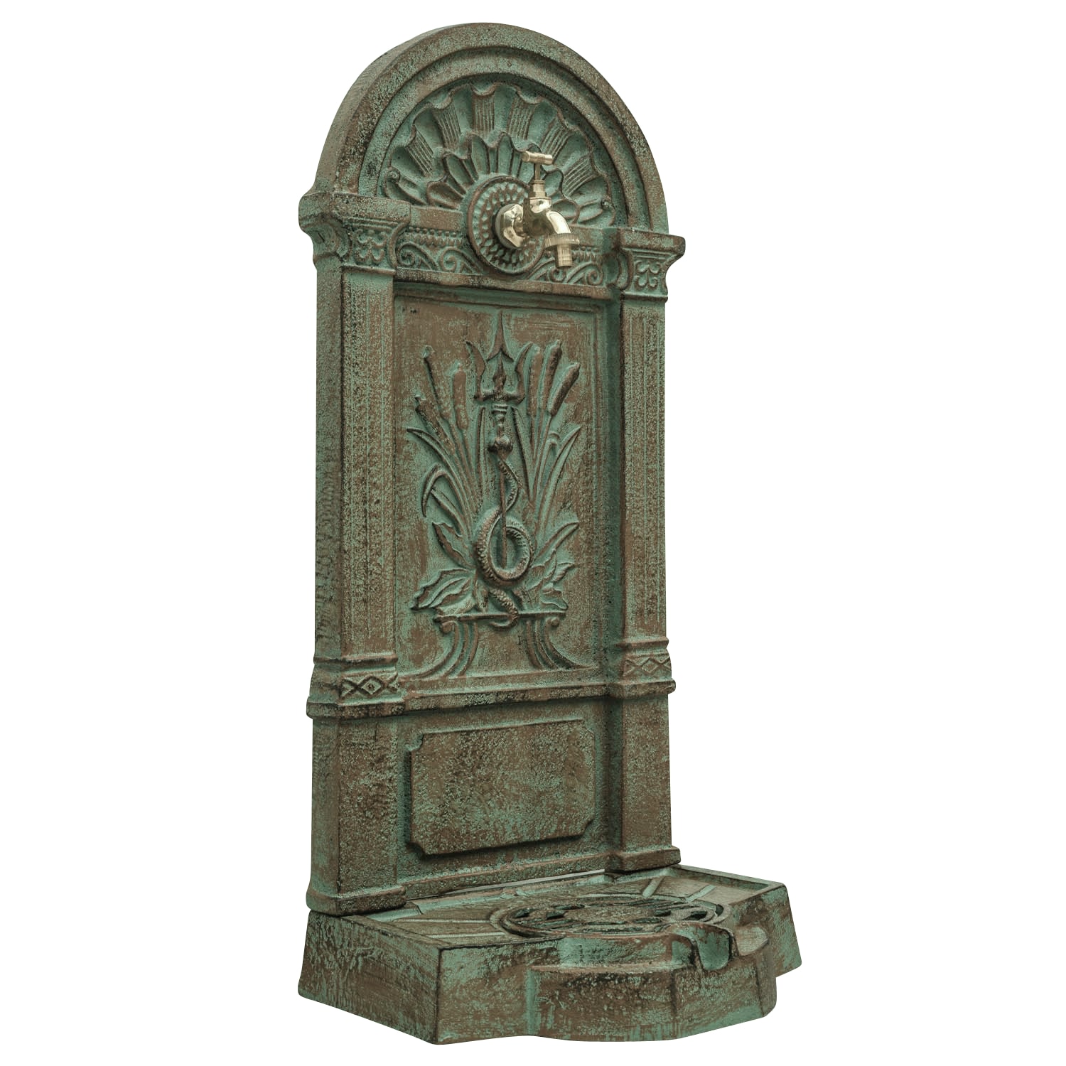 Upright fountain with basin antique style iron 83cm green