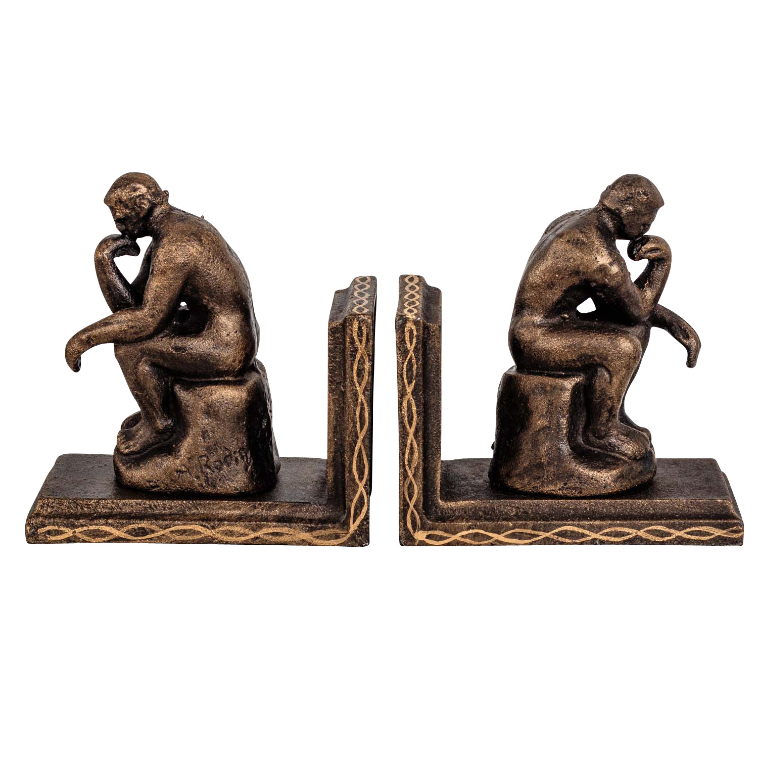 NG-92-4 2 Buchstützen Buchständer der Denker nach Rodin Figur Skulptur Eisen Antik-Stil
