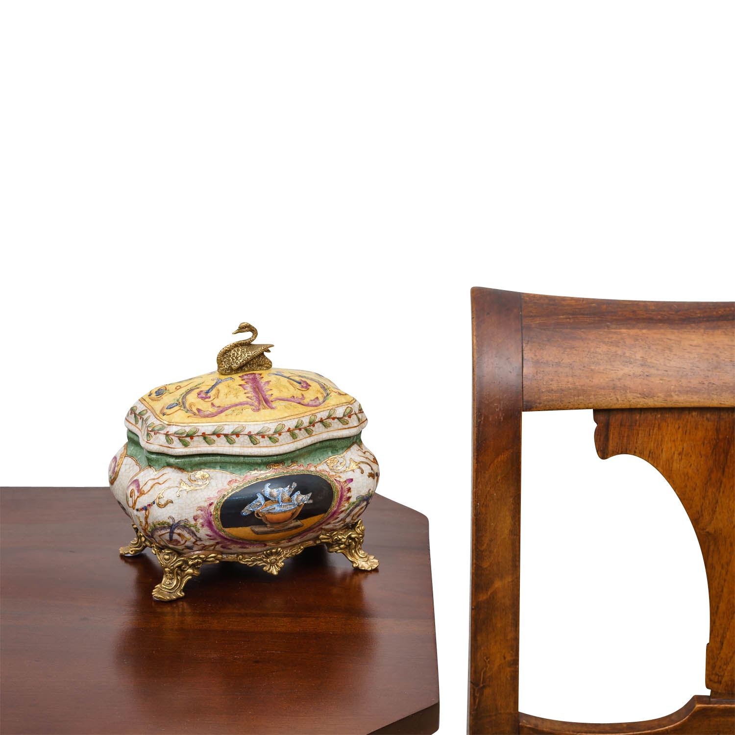 PT-167-14BPa0v4F2jQBY Porzellan Schatulle Schmuckschatulle Porzellanbox Dose Schwan Antik-Stil 17cm